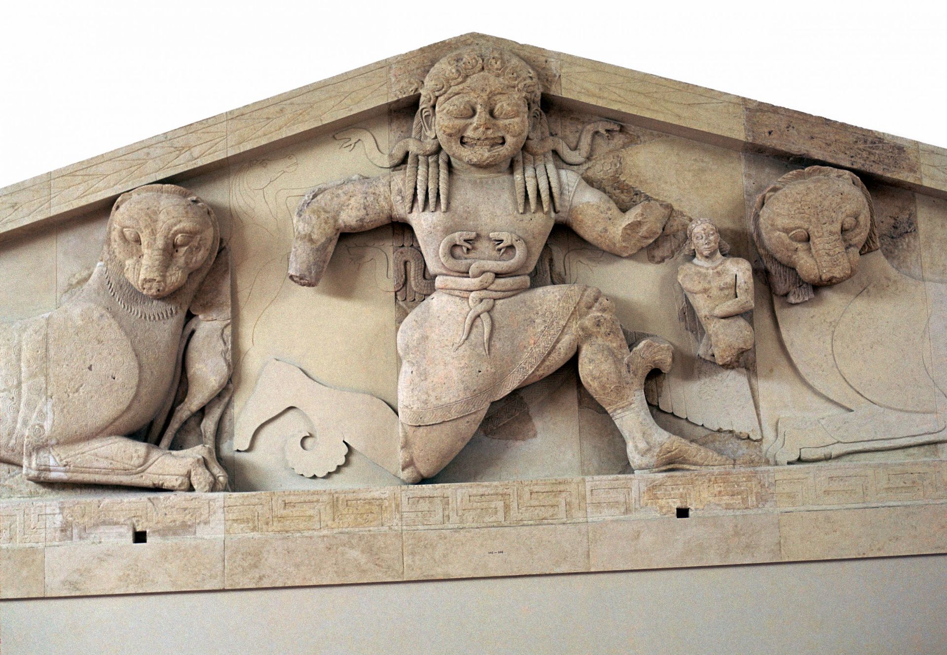 A gorgon and panthers from the pediment of the temple of Artemis on Corfu.