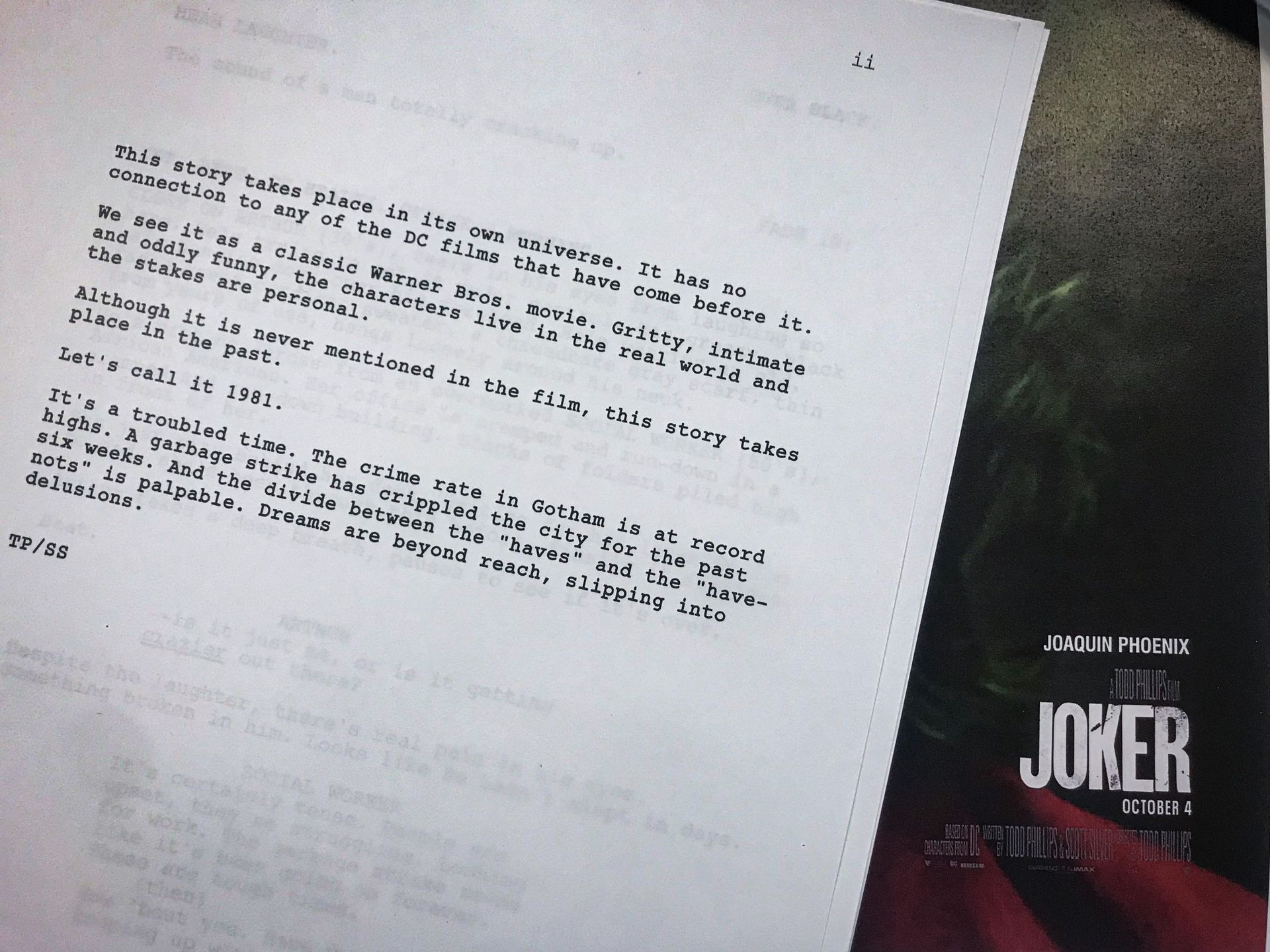 La page d'introduction au scénario du Joker. 