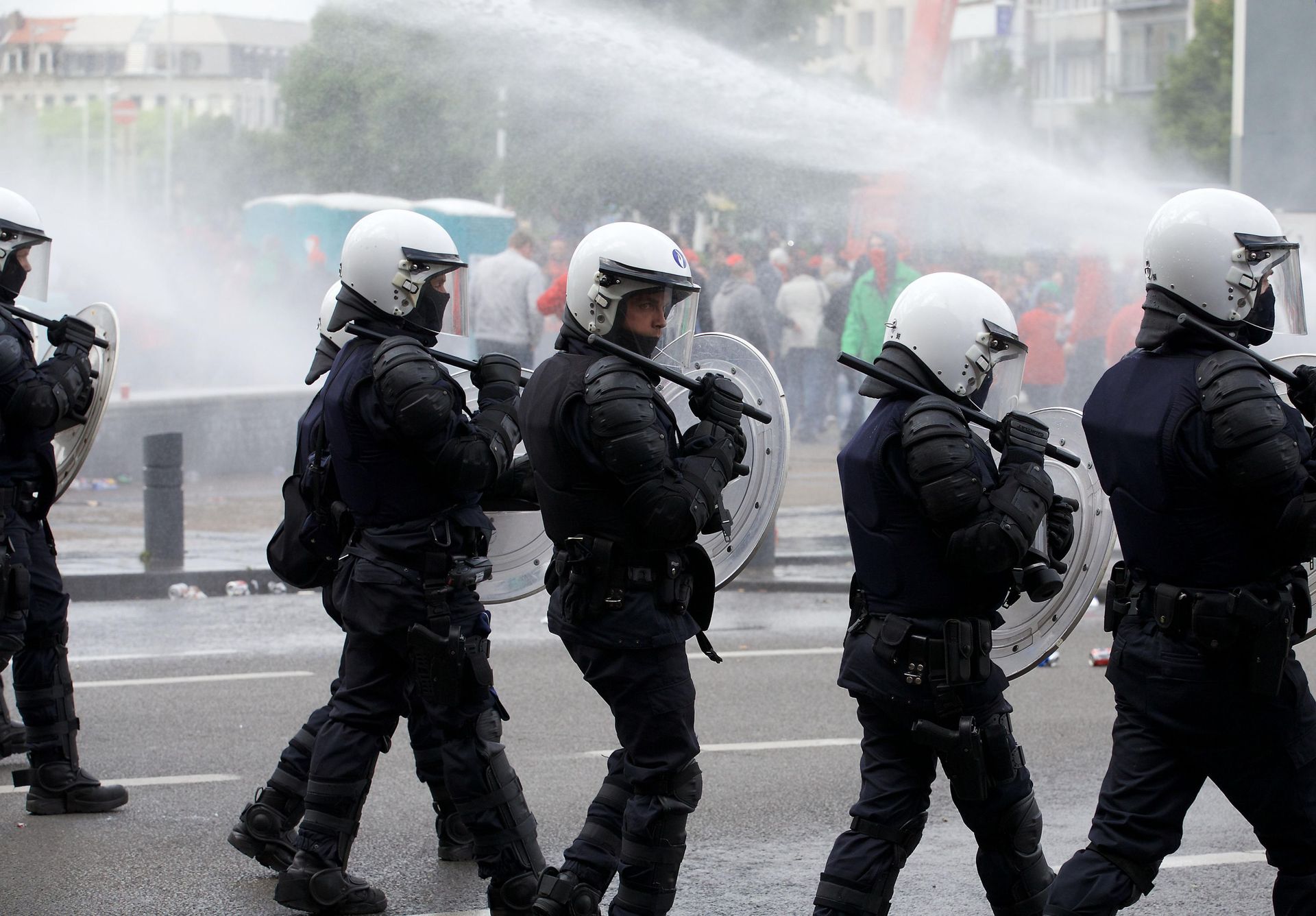 La police belge lors de manifestation en mai 2016 à Bruxelles