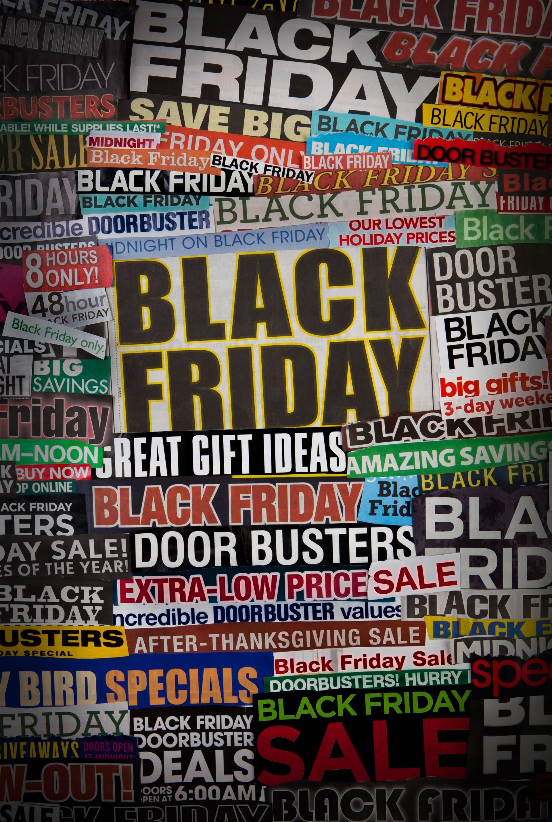 Colorful black friday newspaper collage