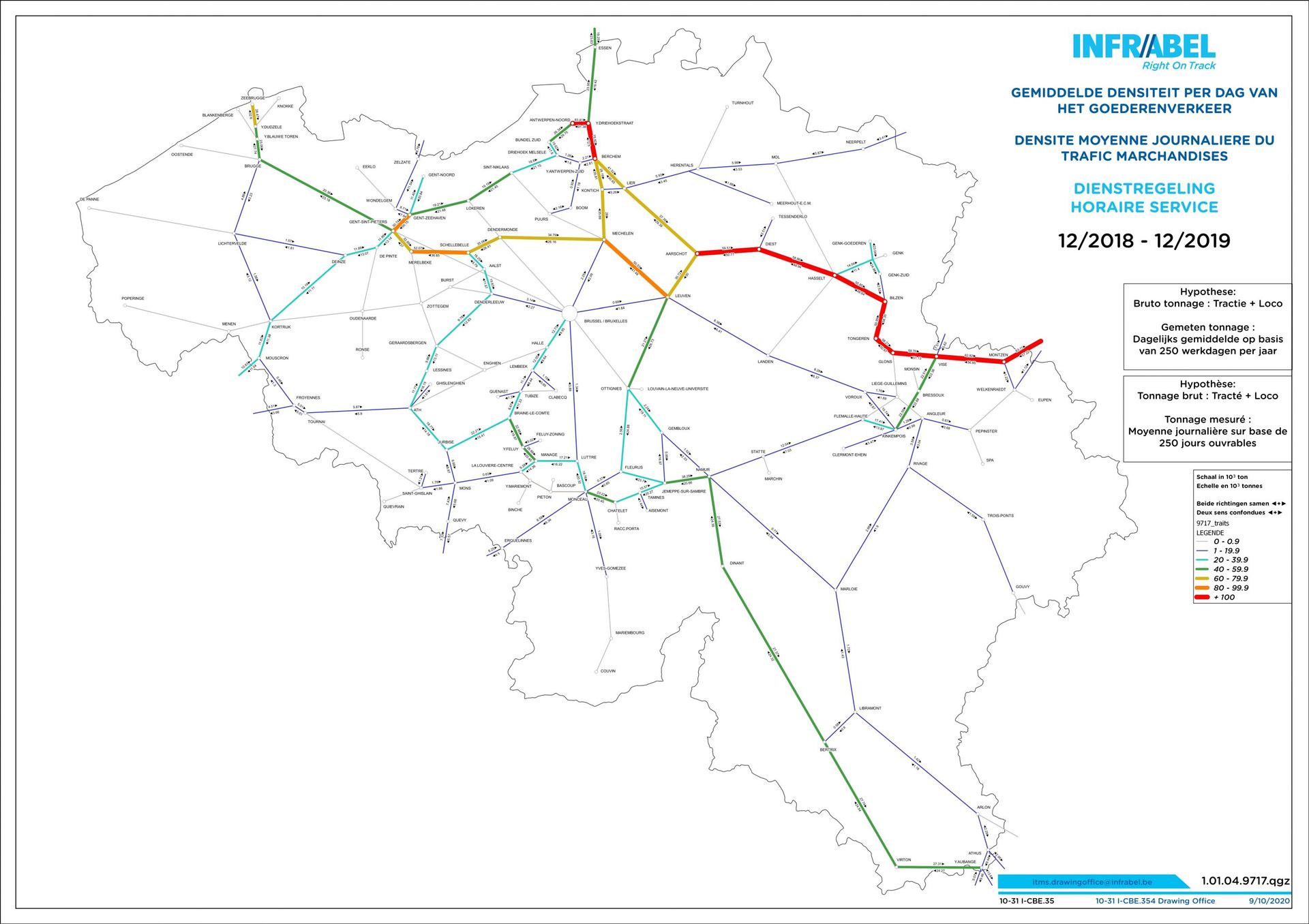 Carte du trafic ferroviaire belge de marchandises