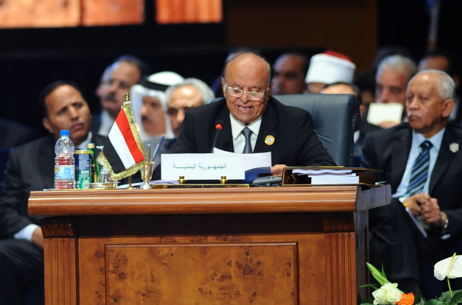 Le président Abd Rabbo Mansour Hadi représentait le Yémen à la conférence de la Ligue arabe, le 28 mars 2015.