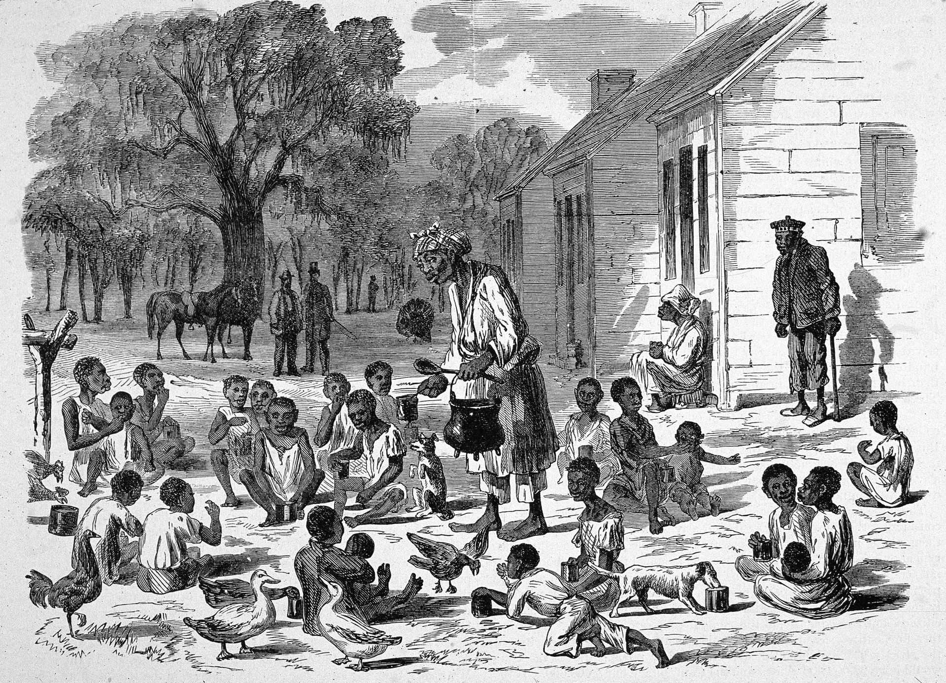 Des esclaves dans une plantation du Sud des États-Unis, au milieu du XIXe siècle.