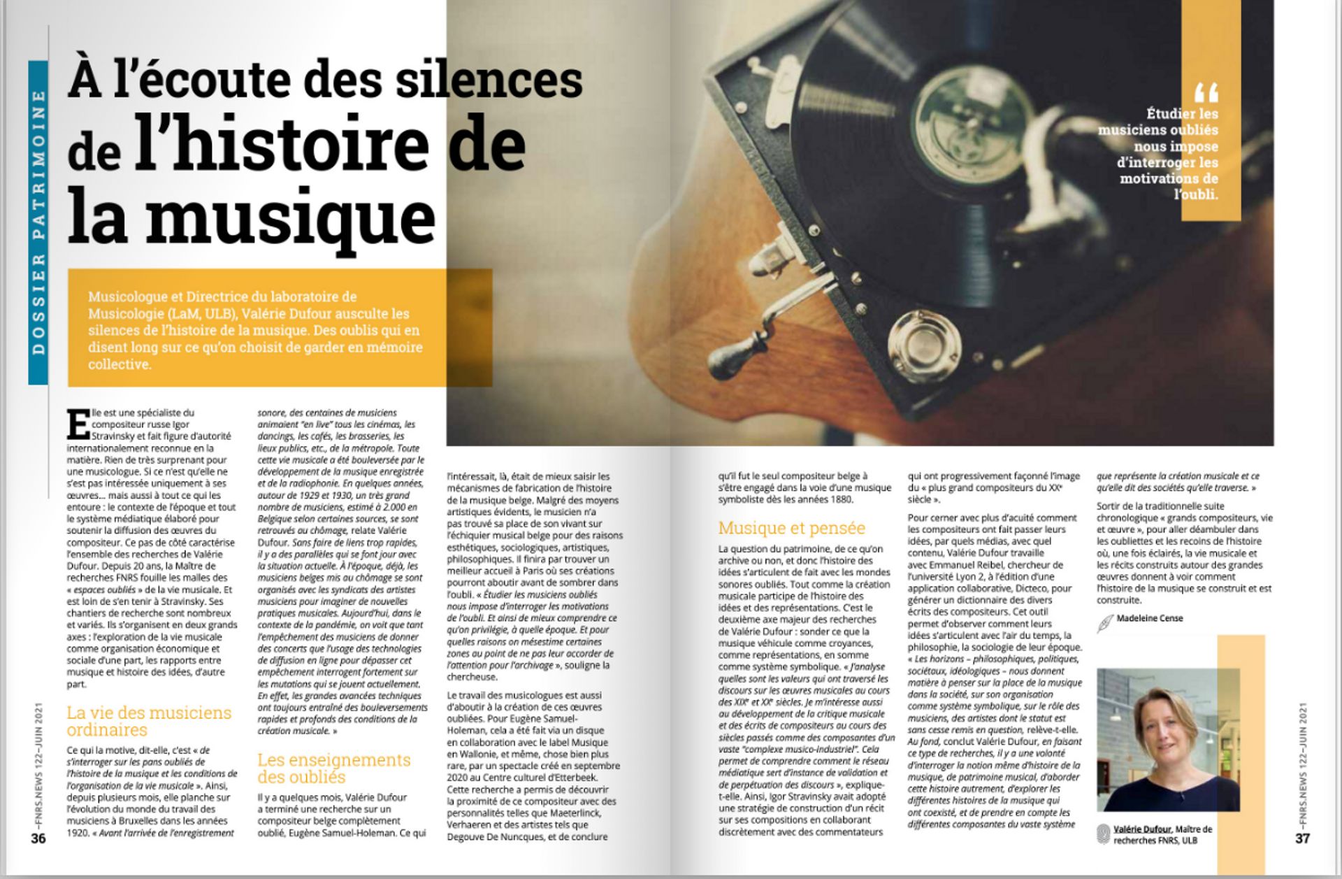 Article “ A l’écoute des silences de l’histoire de la musique”, FNRS News (numéro 122, juin 2021, p. 36-37)