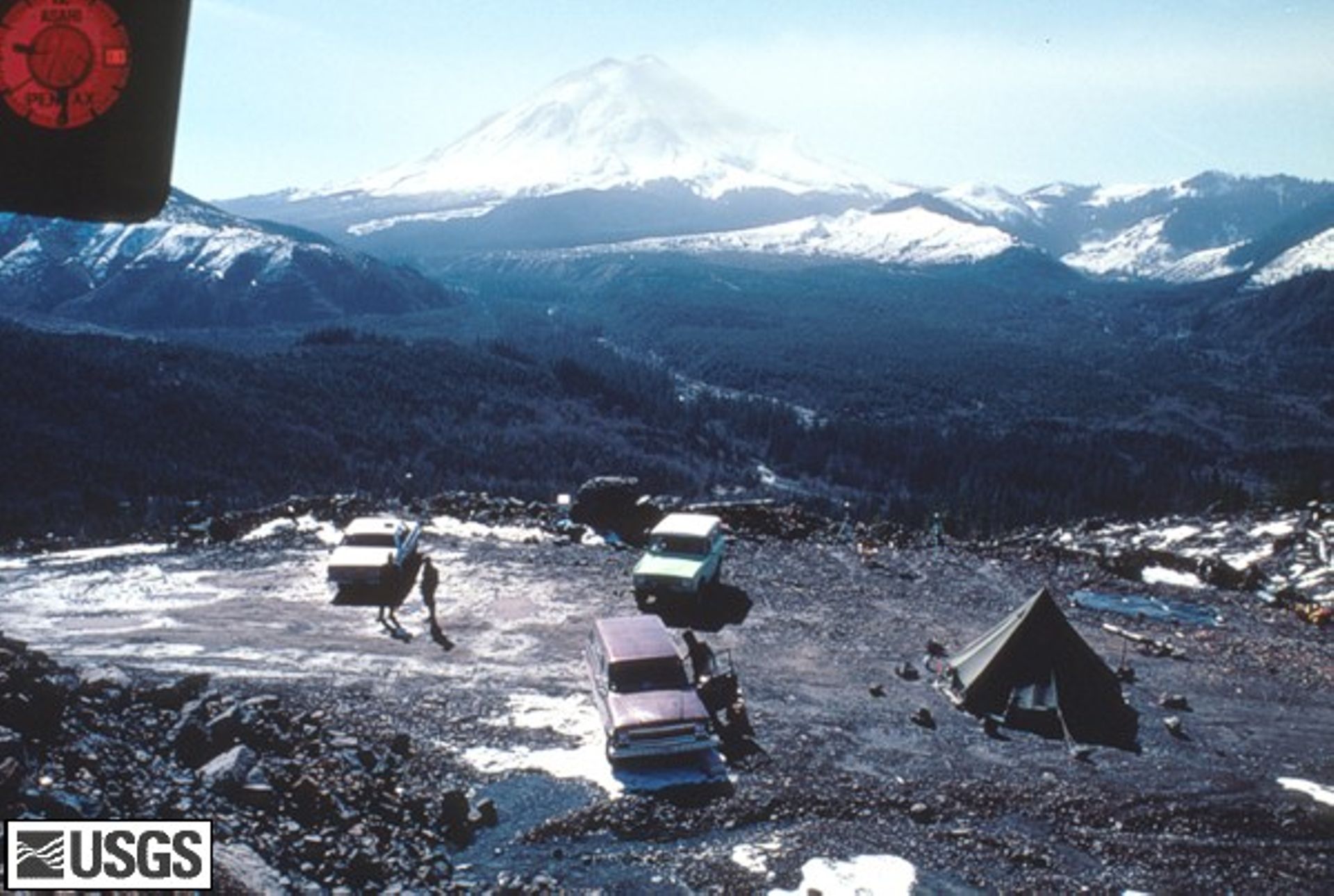 Le camp de base de Coldwter Ridge, à 10 kilomètres du Mont Saint Helens où les volcanologues installeront leur observatoire.  