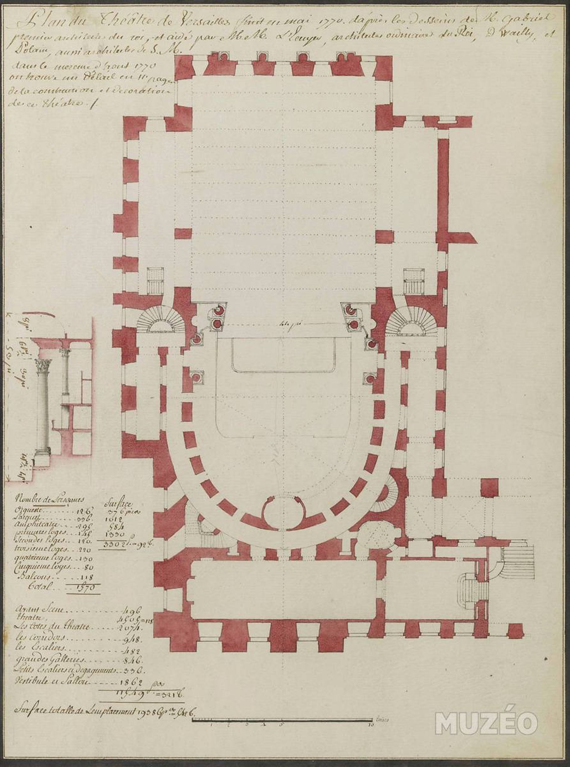 Plan de l'Opéra Royal de Versailles présenté par Ange-Jacques Gabriel à Louis XV