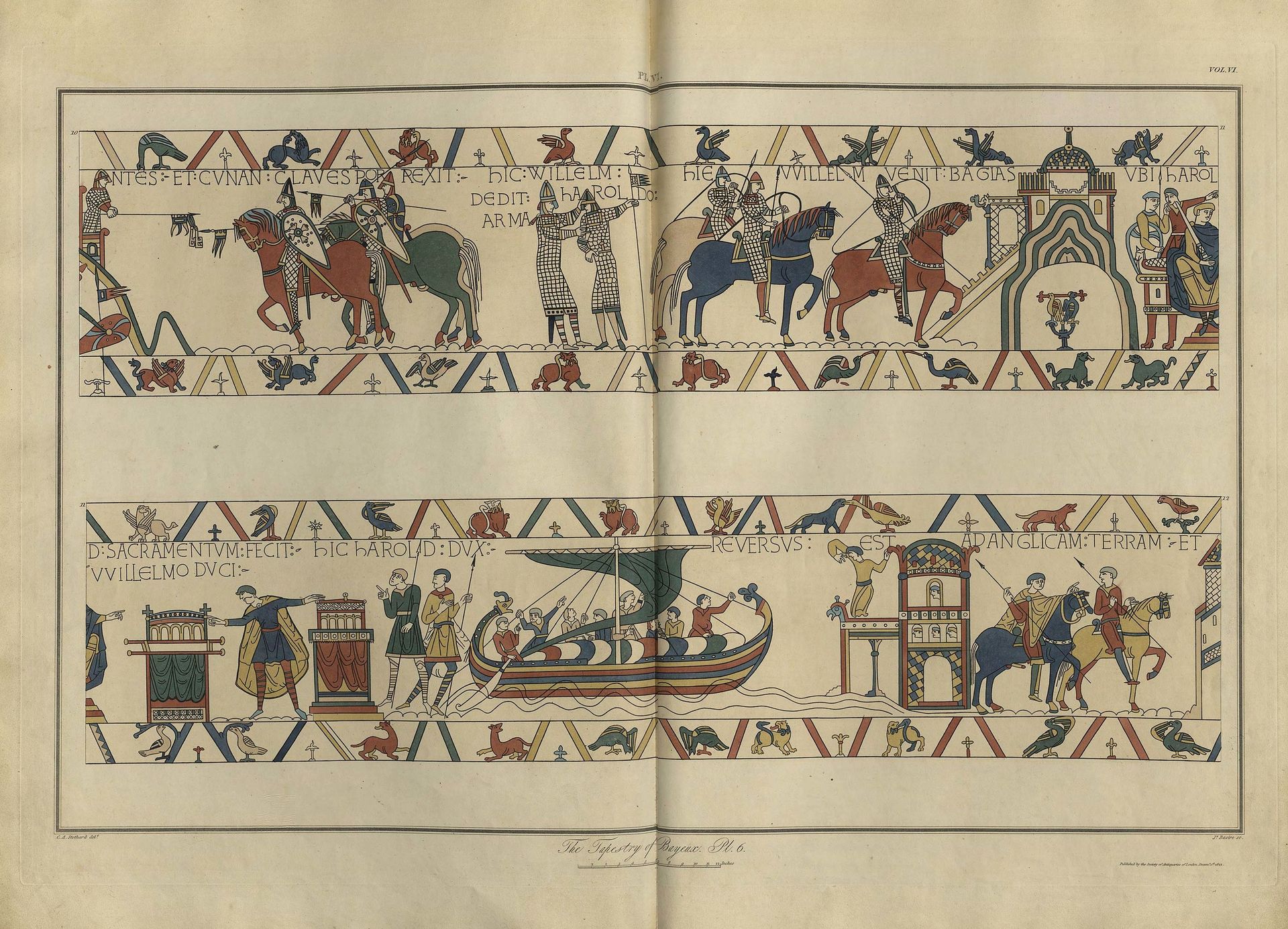 Deux des dessins de la Tapisserie de Bayeux, par Charles Stothard, publiés dans Vetusta Monumenta