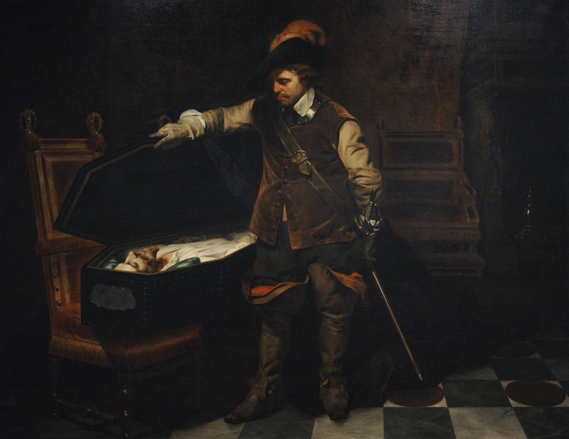 "Cromwell devant le cercueil de Charles Ier". Huile sur toile de 1849 de Paul Delaroche (1797-1856). Musée de l’Ermitage. Saint-Pétersbourg, Russie