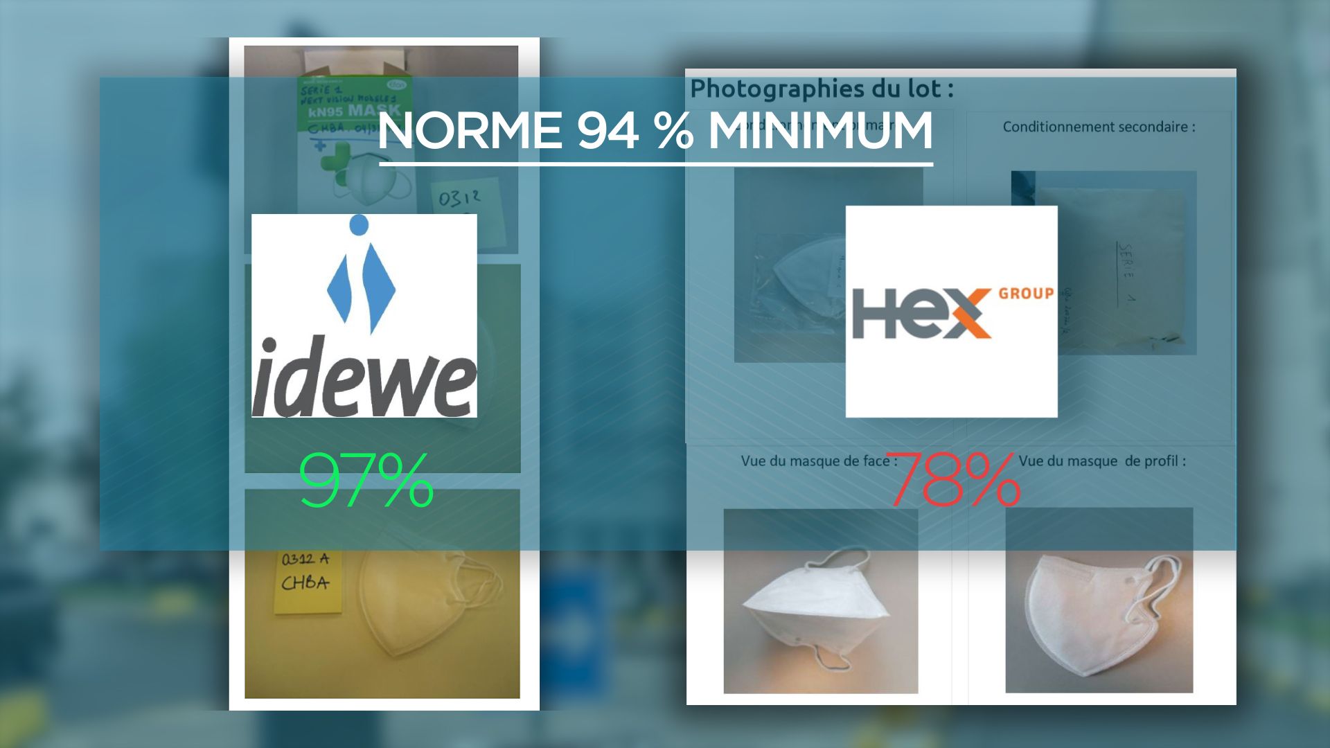Comparatif entre le rapport d'IDEWE et HEX pour le même lot de masques