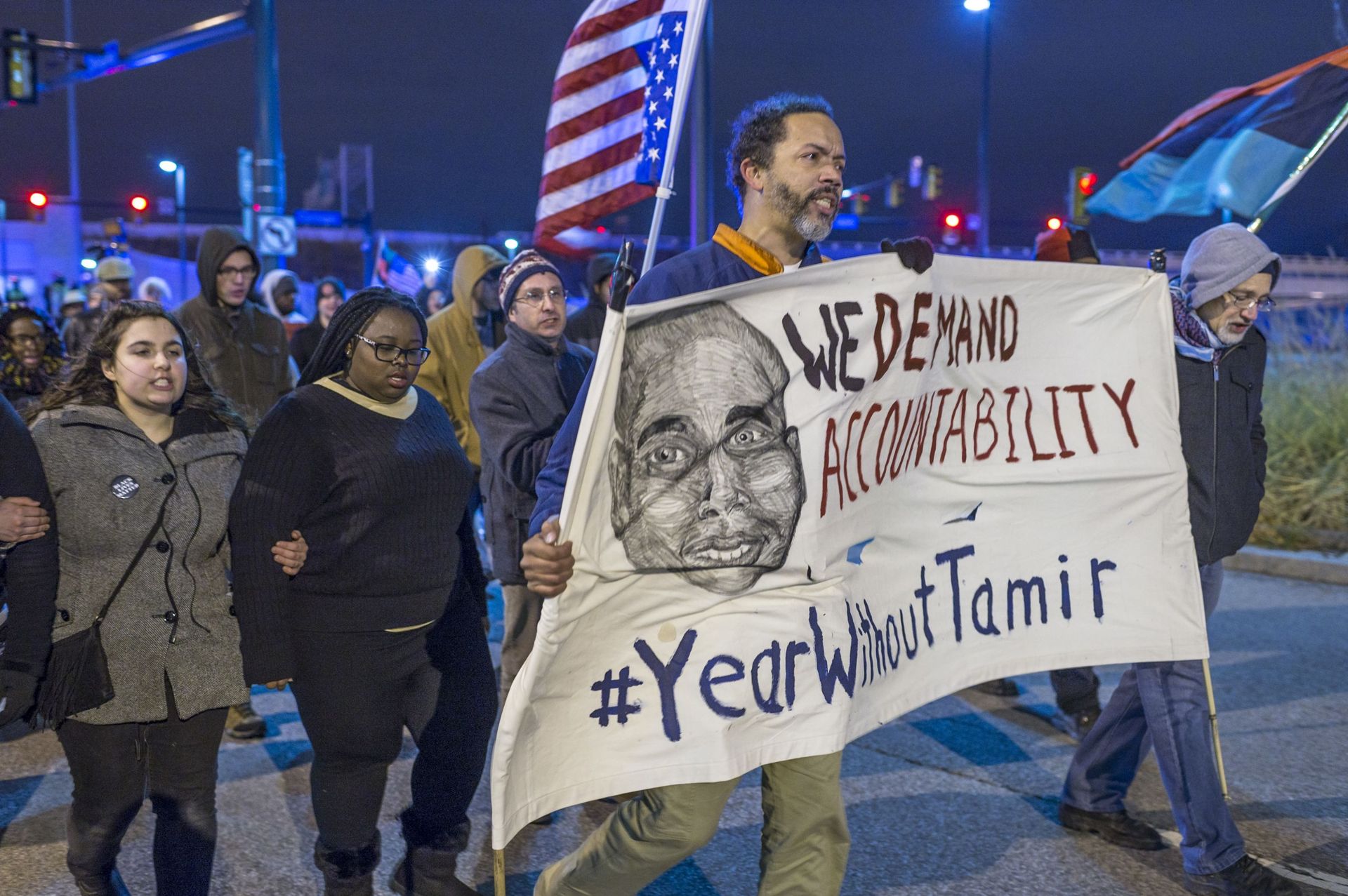 29 décembre 2015, une protestation contre la décision du Grand Jury de ne pas inculper le policier responsable de la mort de Tamir Rice. 