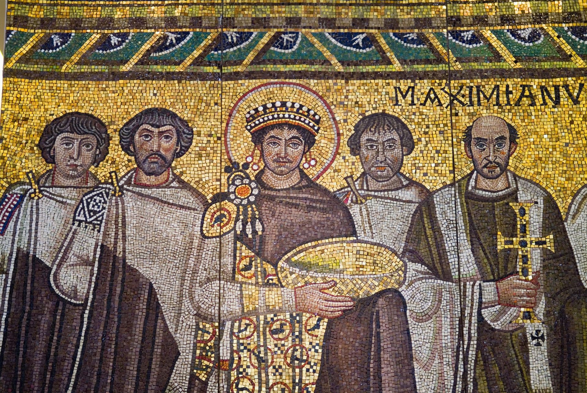 Mosaïque byzantine représentant Justinien et sa cour