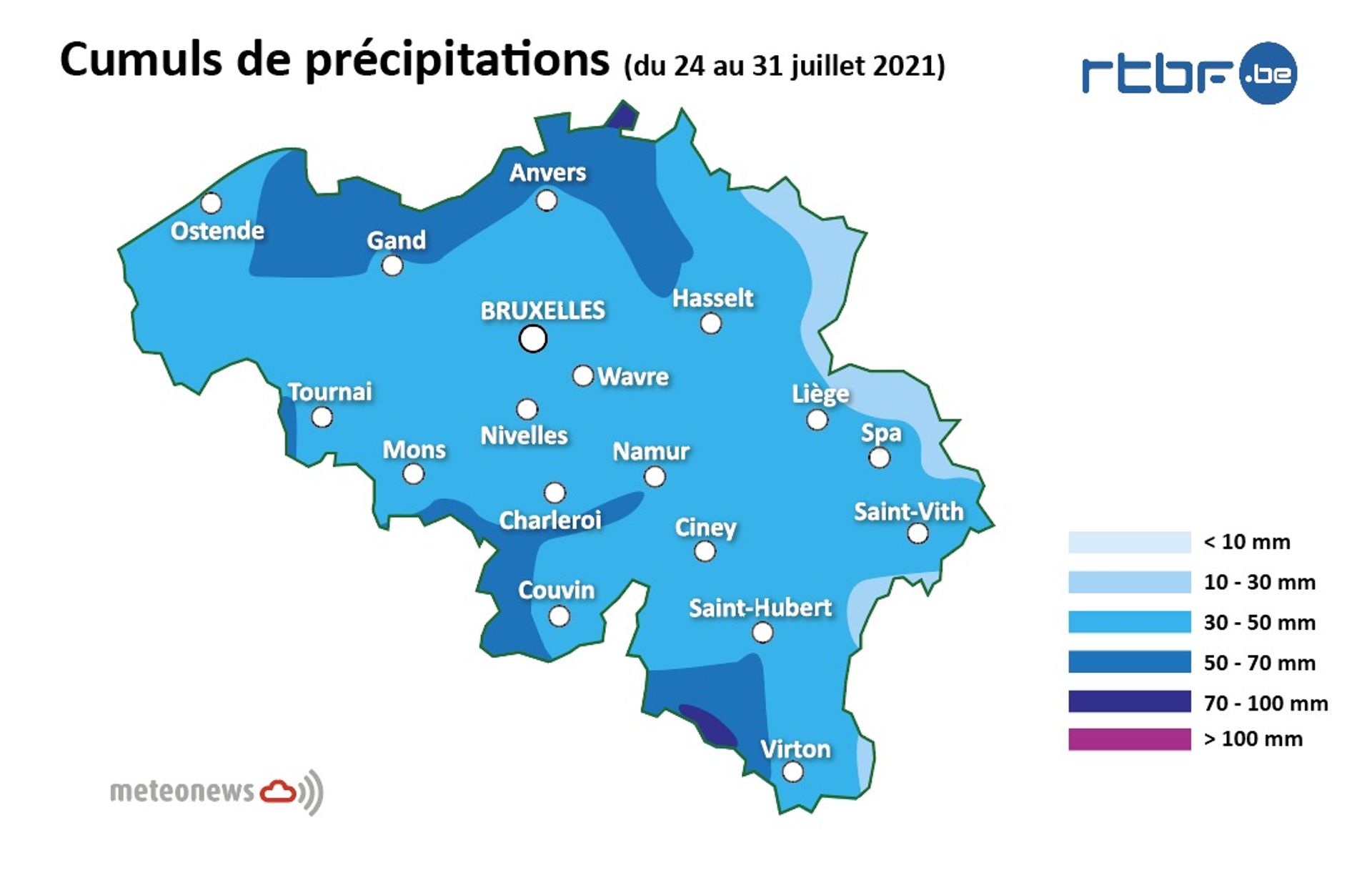 Cumuls des précipitations attendues durant la semaine prochaine