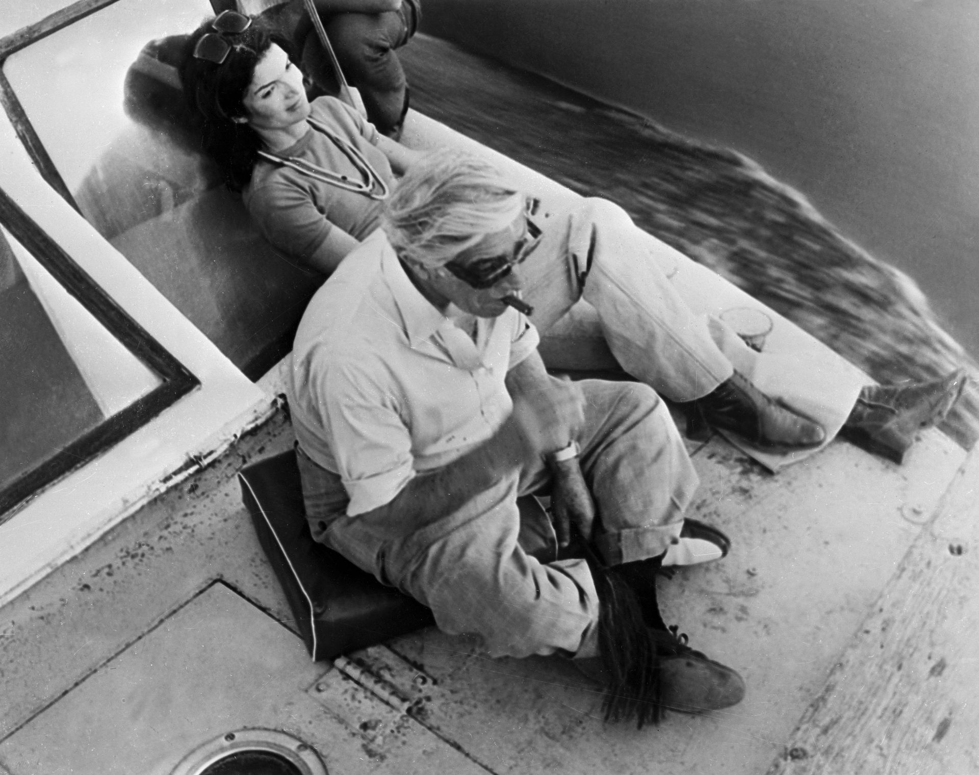 Aristotle Onassis and Jacqueline Onassis Riding in Boat