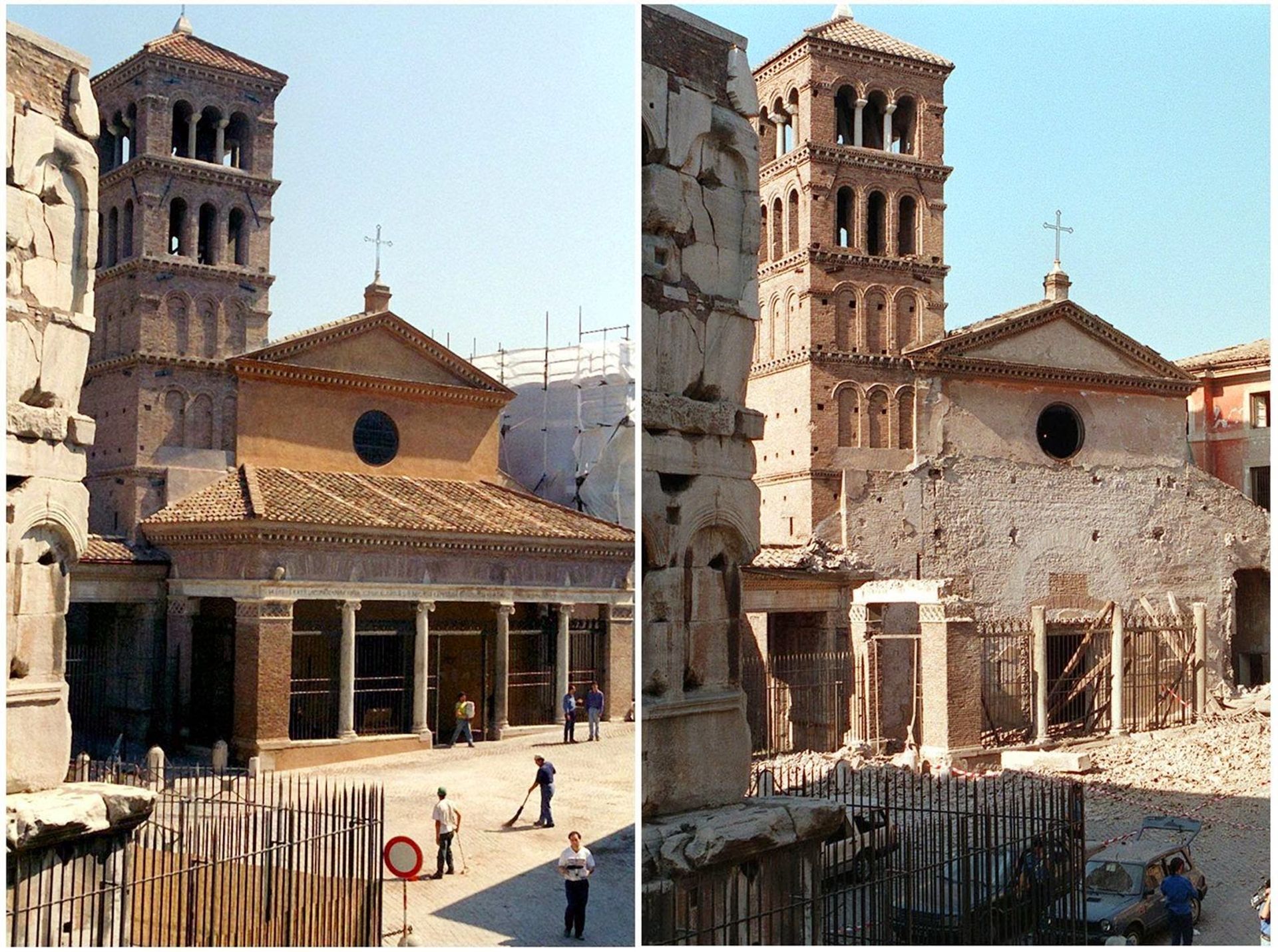À Rome, l’église San Giorgio in Valbro, avant et après l’explosion de 1993…