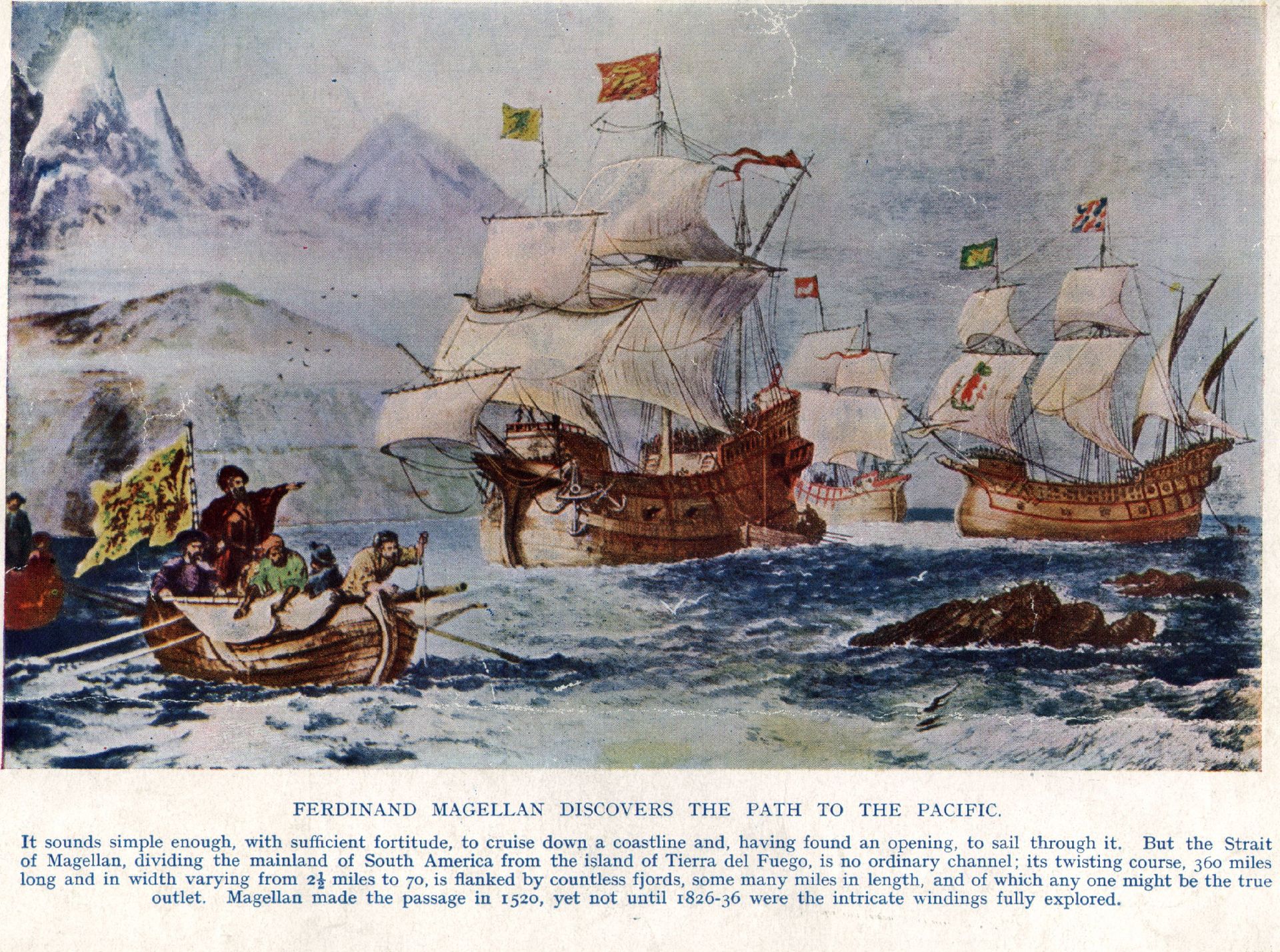 Magellan découvrant le chemin vers l'océan Pacifique, le futur Détroit de Magellan