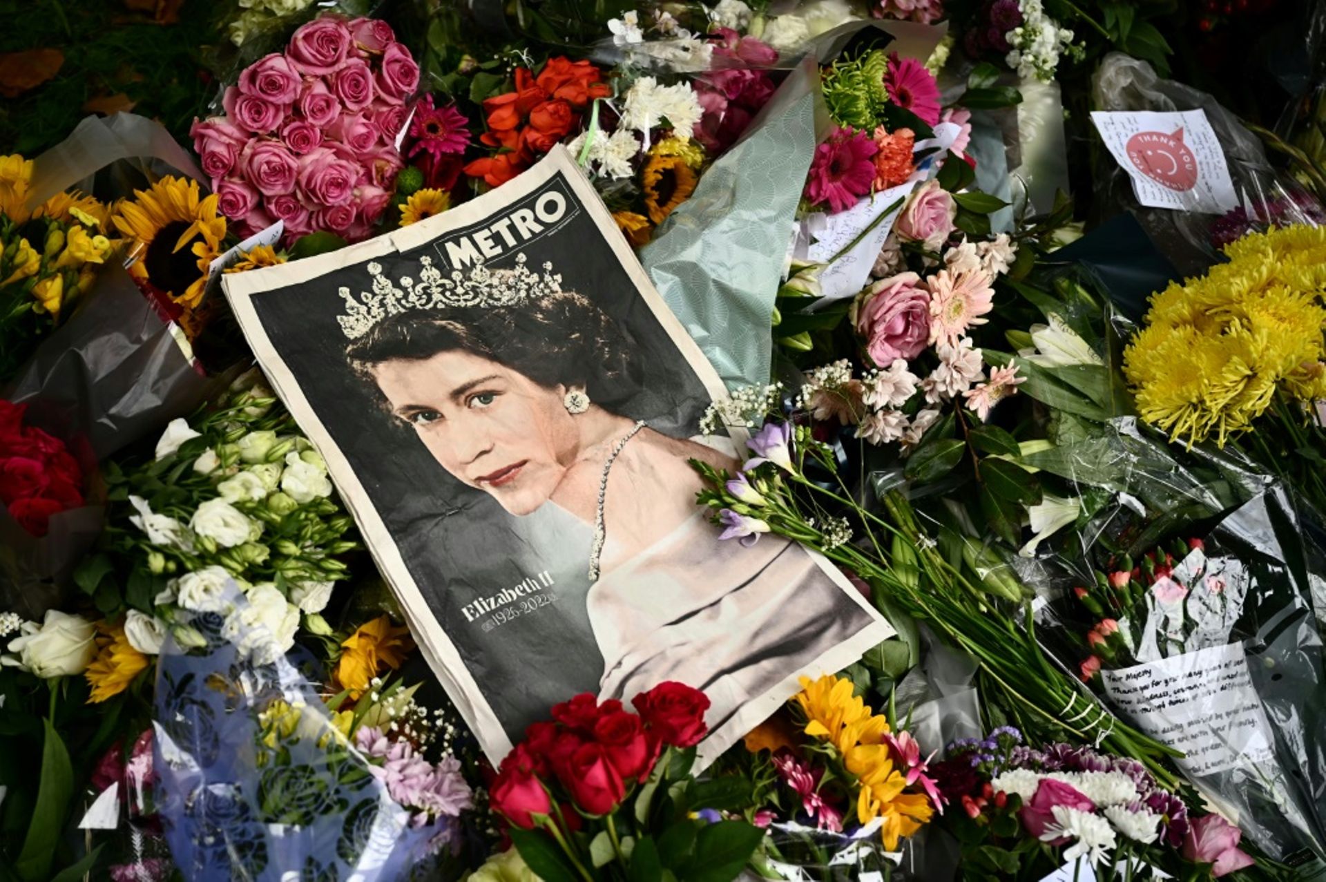 Des fleurs en hommage à la reine Elizabeth II, morte à 96 ans, sont disposées à Green Park, à Londres (Royaume-Uni), le 10 septembre 2022