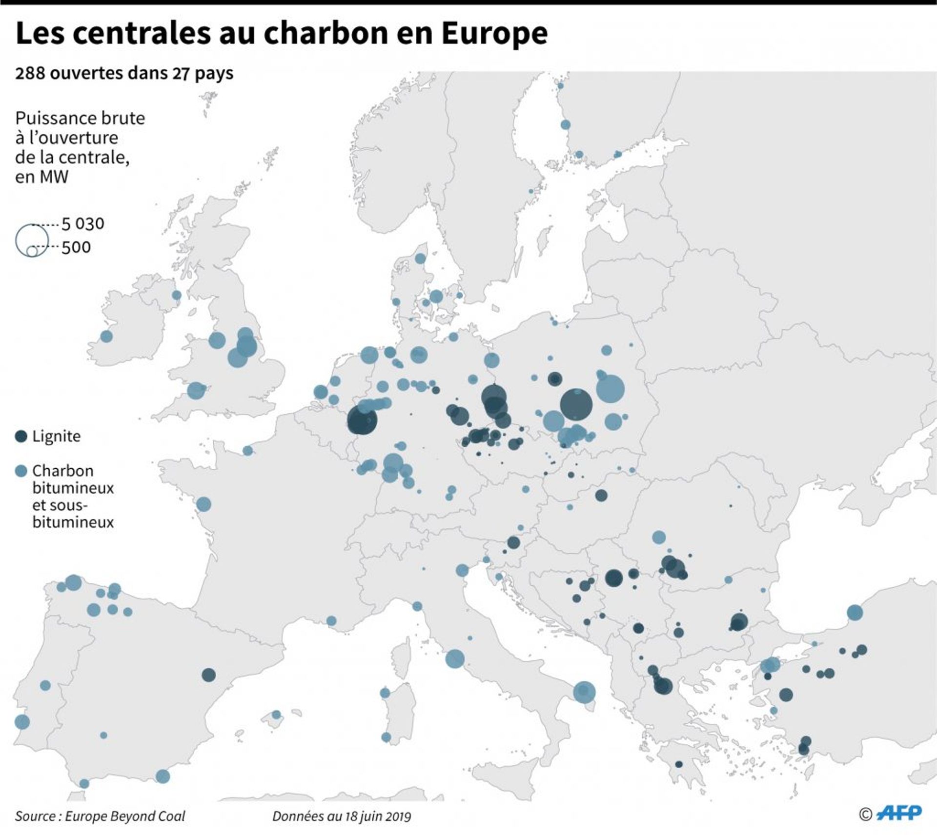 Les centrales au charbon en Europe (source : Europe Beyond Coal)