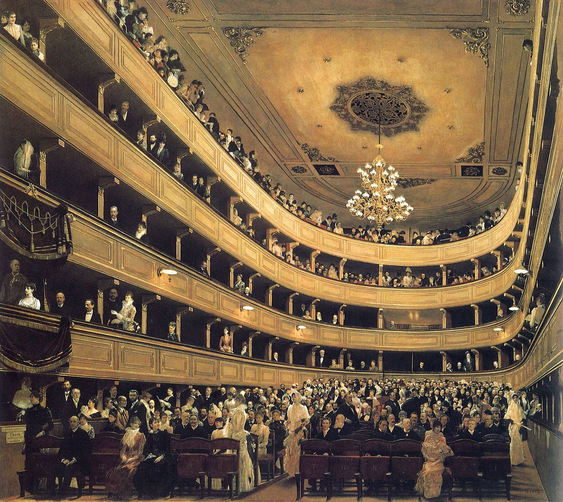 Peinture de Gustav Klimt : Auditorium du Vieux Burgtheater à Vienne en 1888