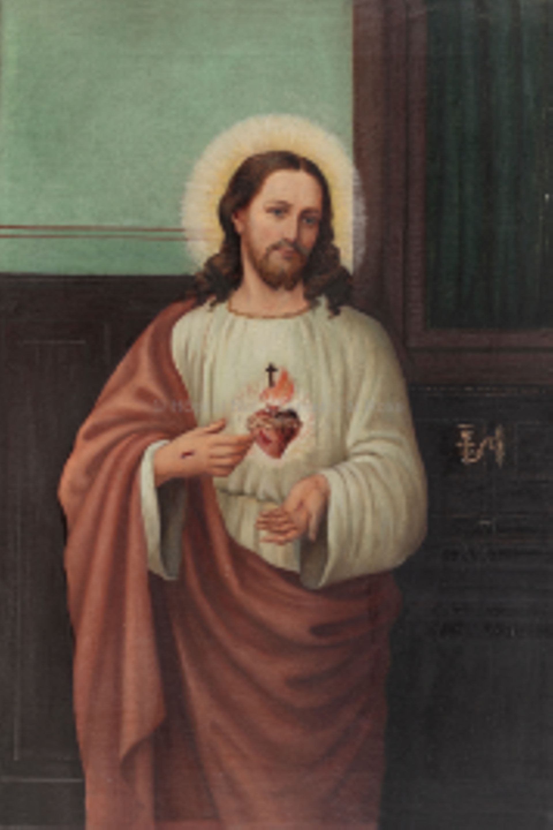 Tableau représentant l’apparition du Sacré-Cœur à Sœur Marie-Rose Carouy, huile sur toile, 1897.