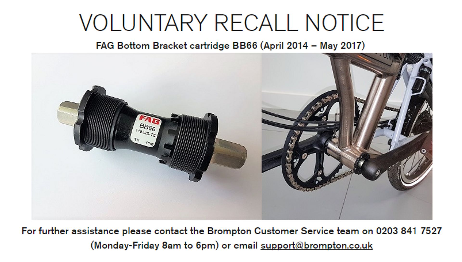 Brompton bottom best sale bracket recall