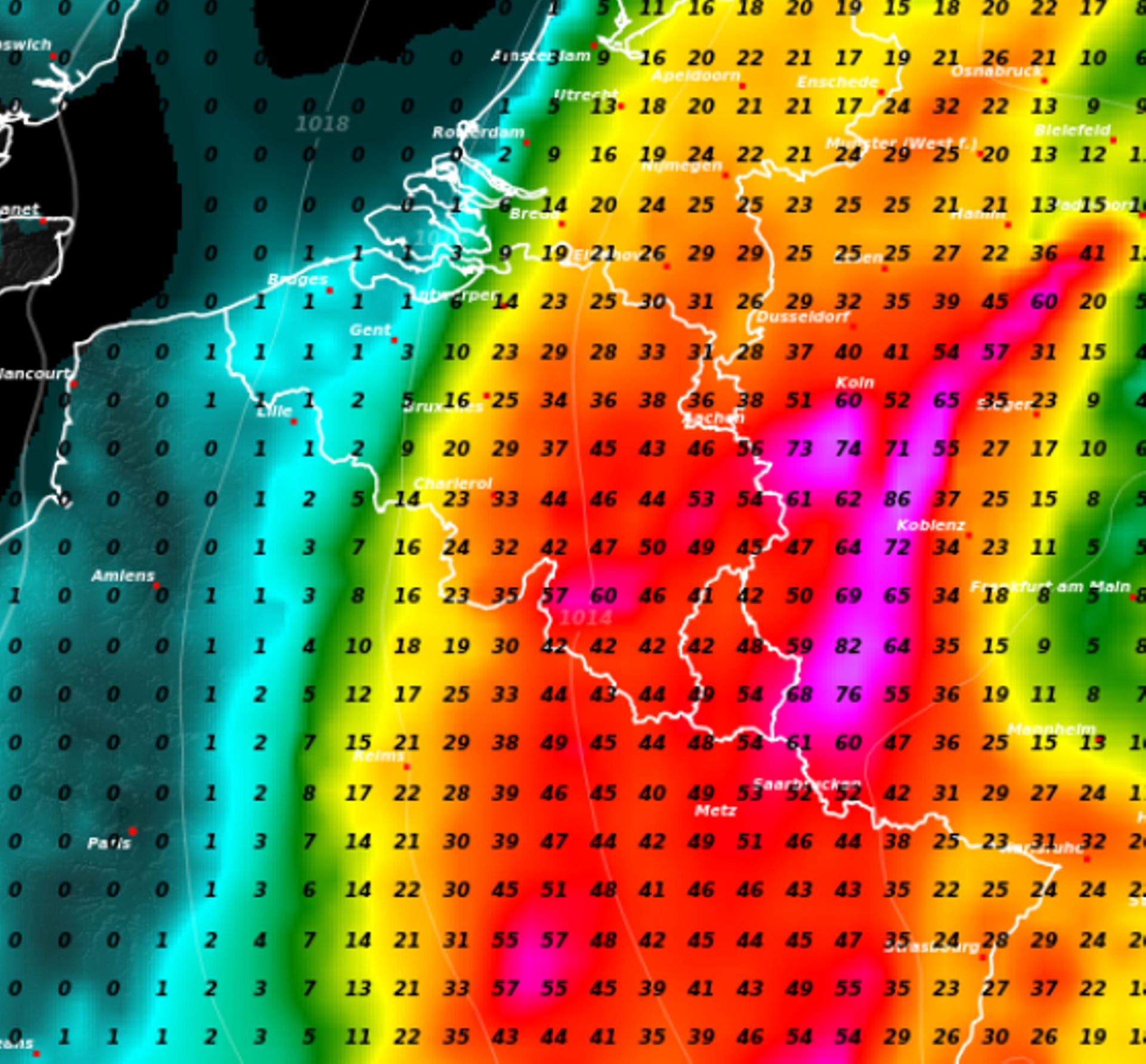 Quantité de pluie attendue entre 11h ce mercredi et 11h jeudi