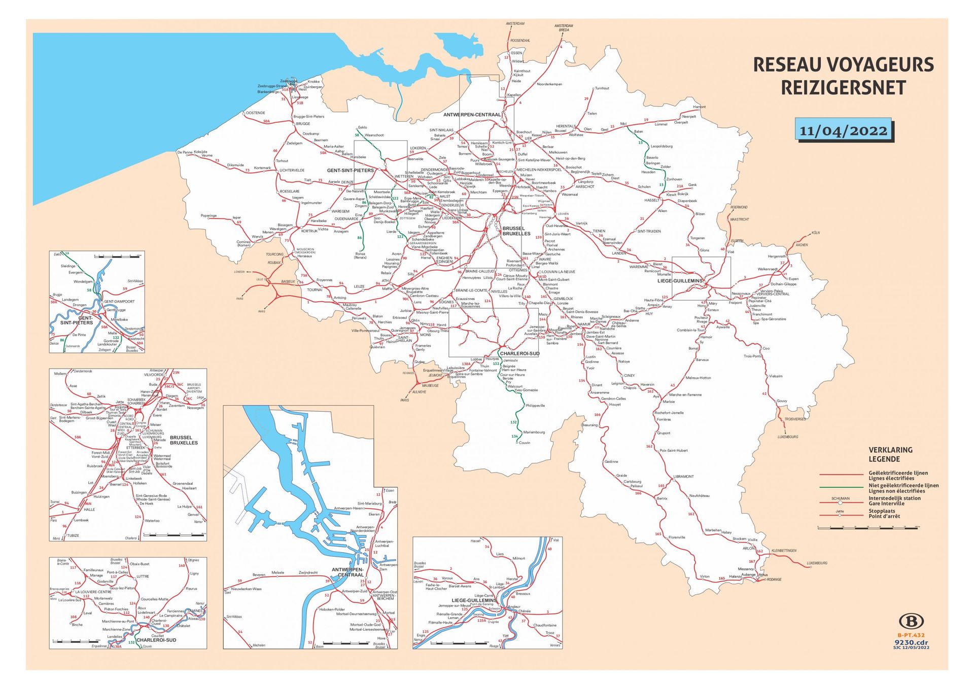 Carte du réseau ferroviaire belge