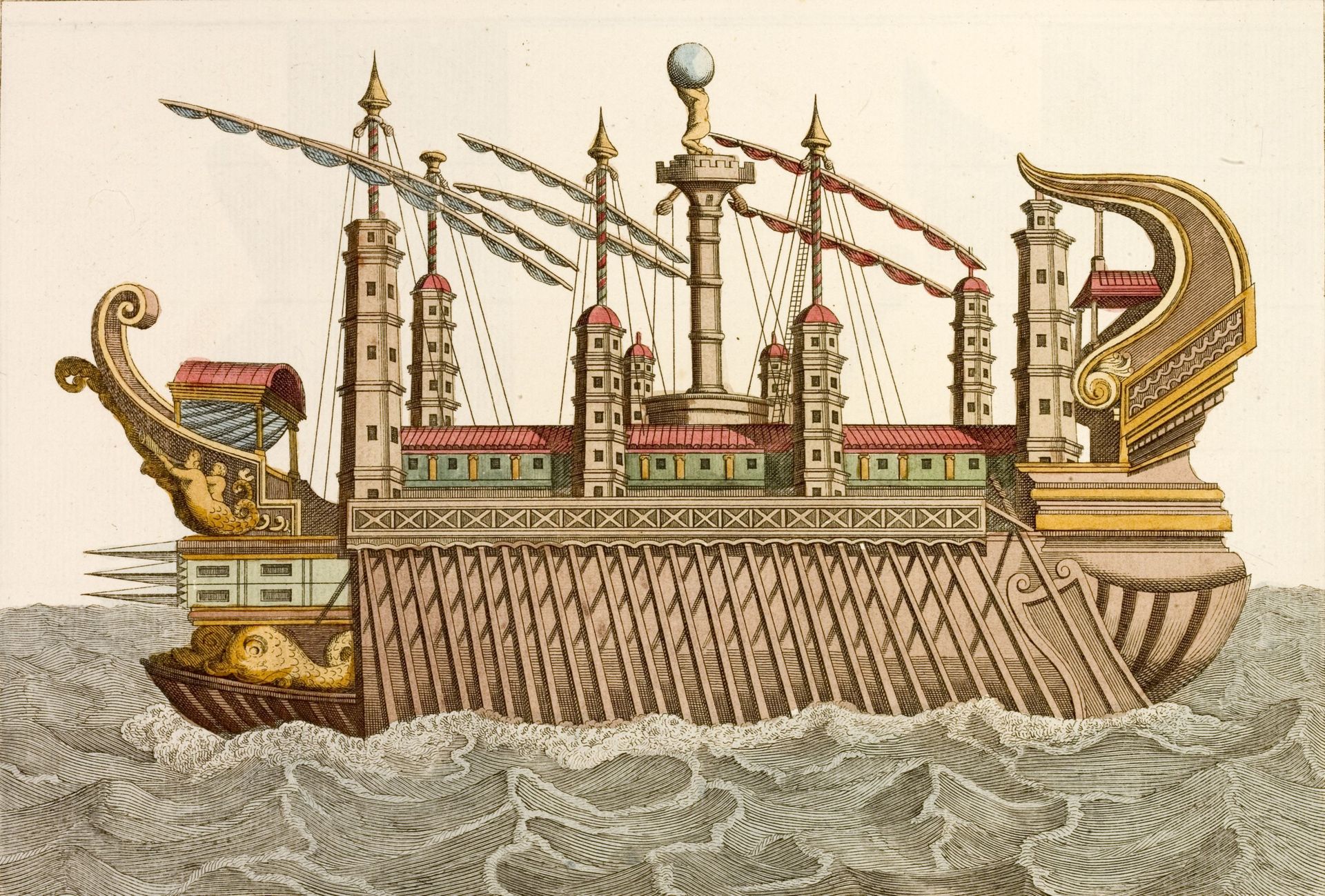 Représentation (du 18e siècle) d’un des bateaux festifs de Caligula