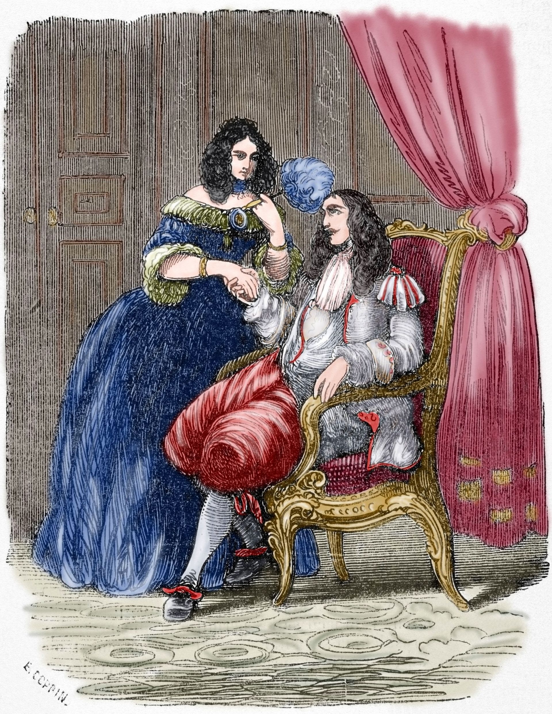 Gravure représentant Louis XIV et sa maîtresse Madame de Montespan
