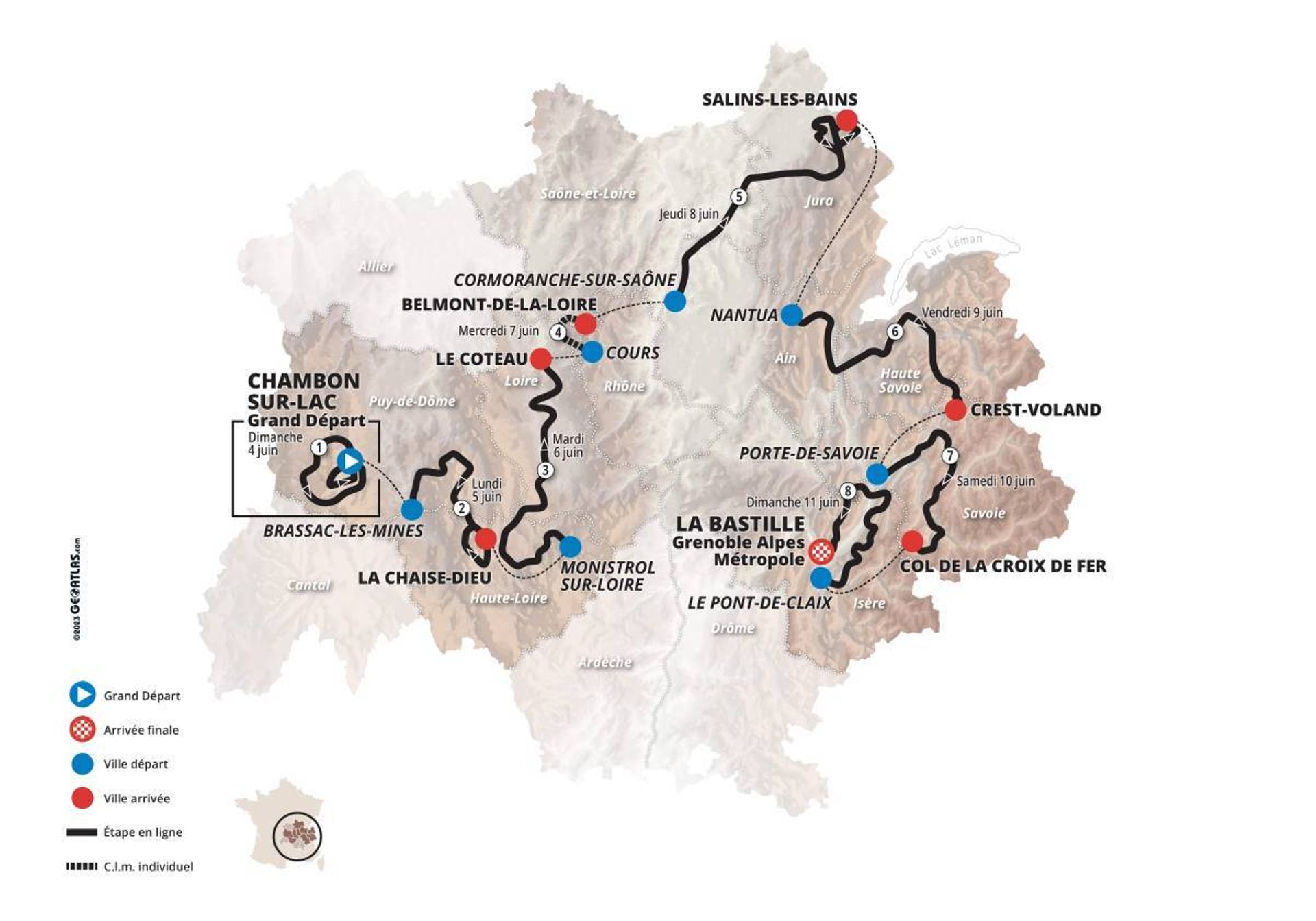 Parcours du Critérium du Dauphiné Libéré 2023.