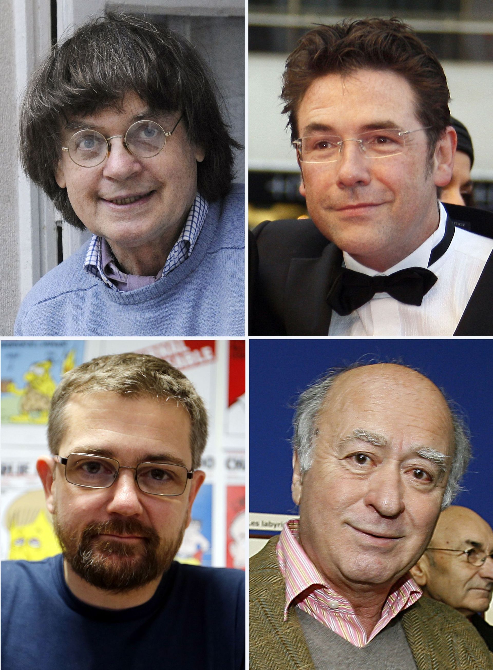 De gauche à droite et de haut en bas : Cabu, Tignous, Charb et Wolinski.