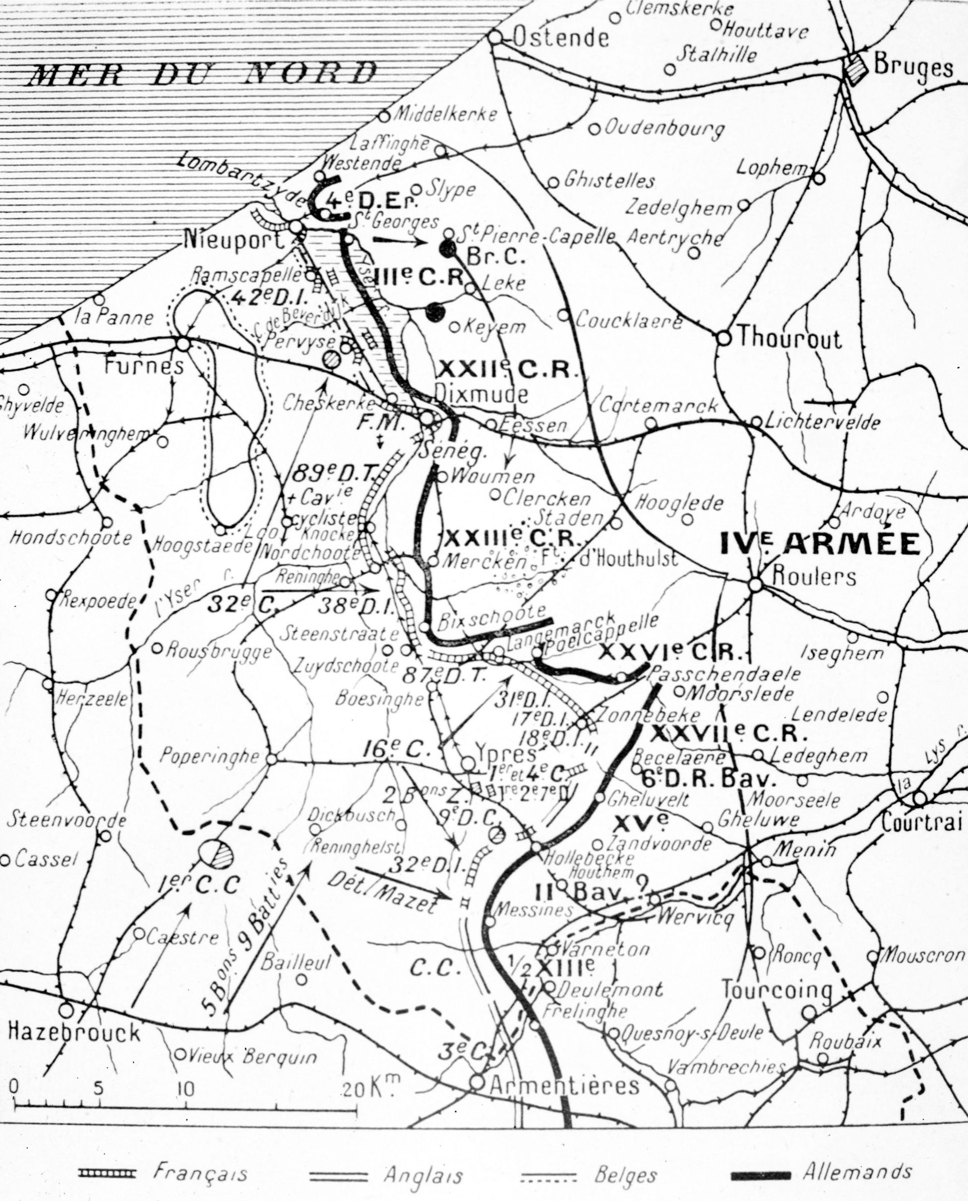 Ligne de front dans les Flandres, en novembre 1914