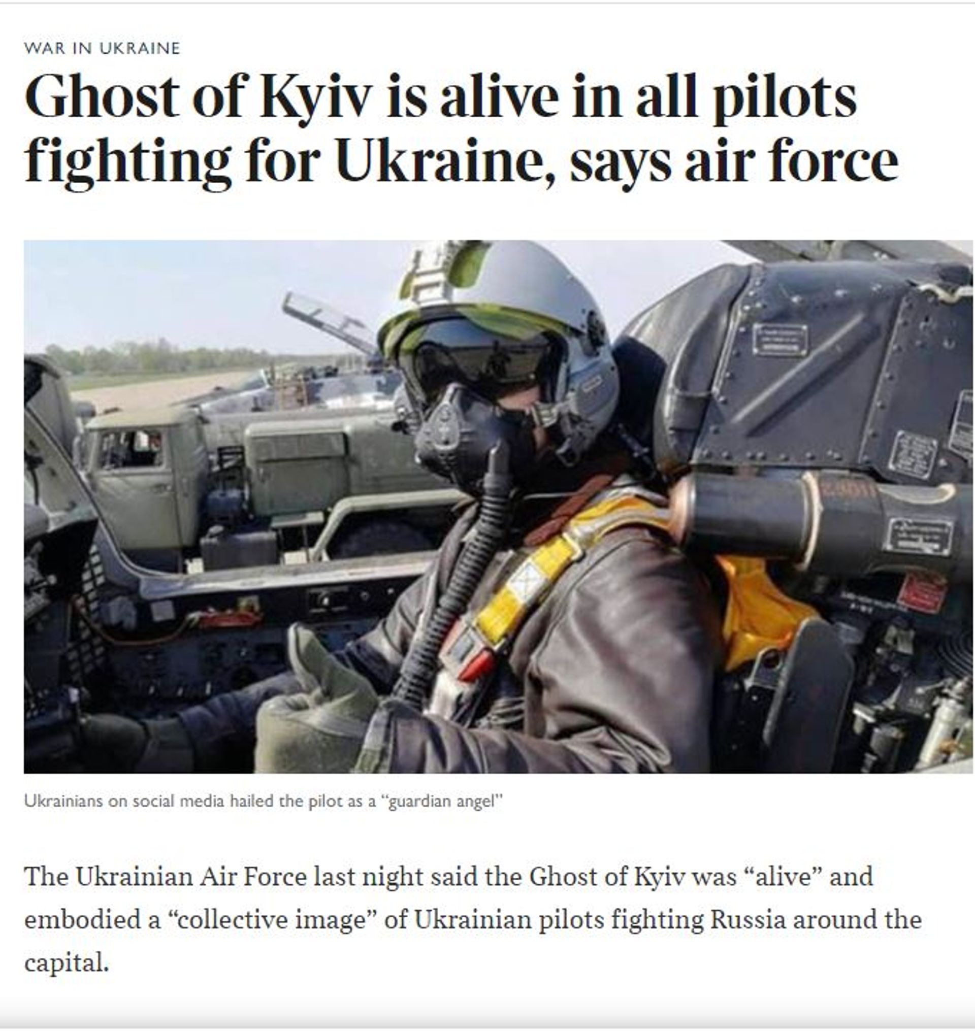 L'article du Times of London après sa mise à jour suite aux déclarations de l'armée de l'air ukrainienne. 