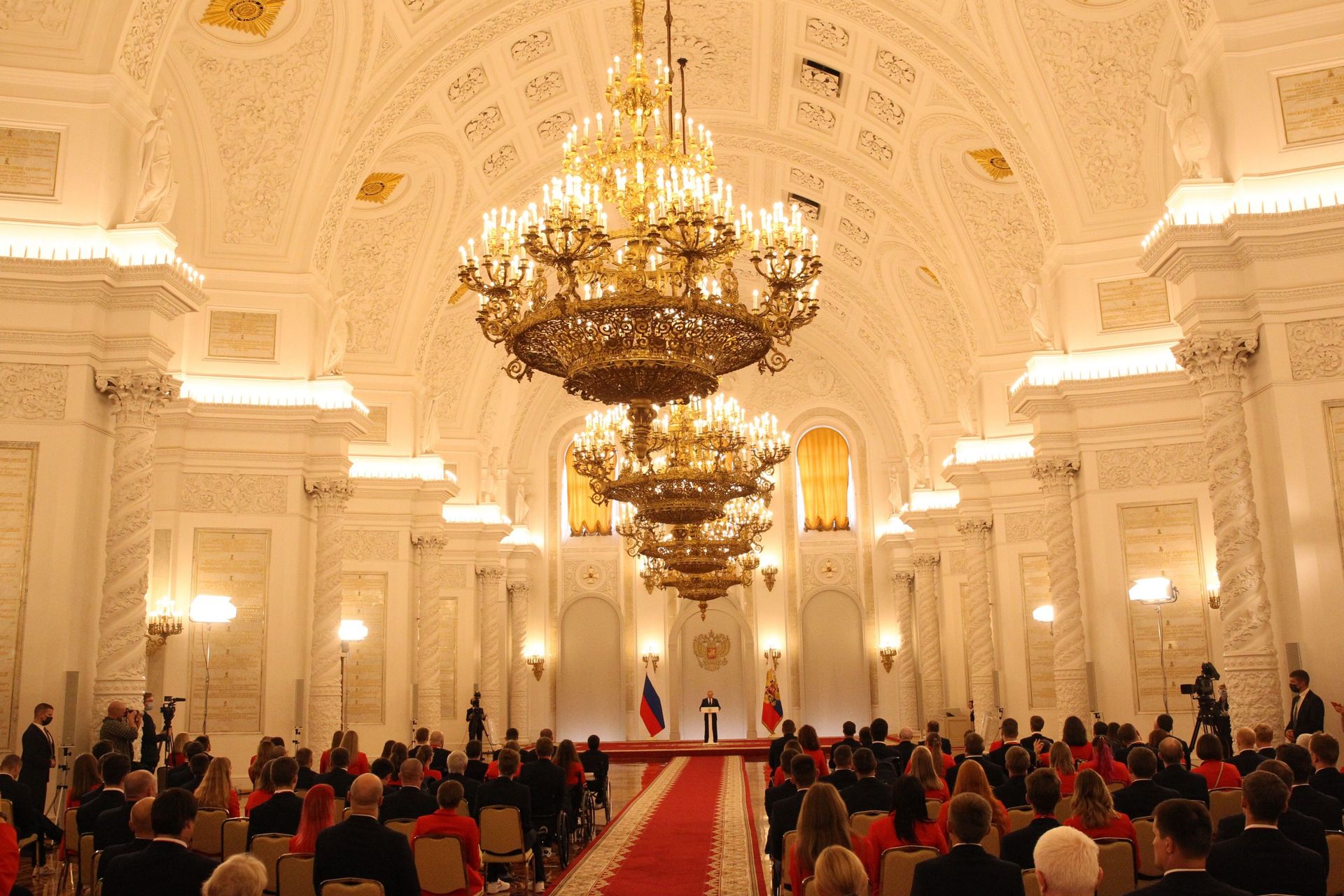 Vladimir Poutine discourant dans la salle de l’ordre de Saint-Georges, au Kremlin.