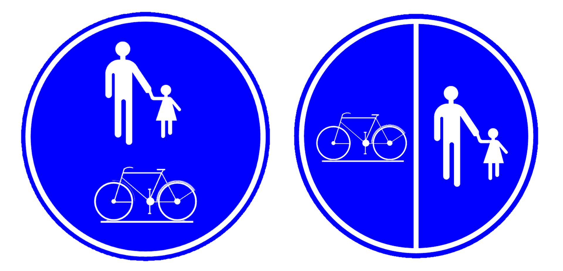 Voie publique mixte piétons/cyclistes signaux d9 et d10