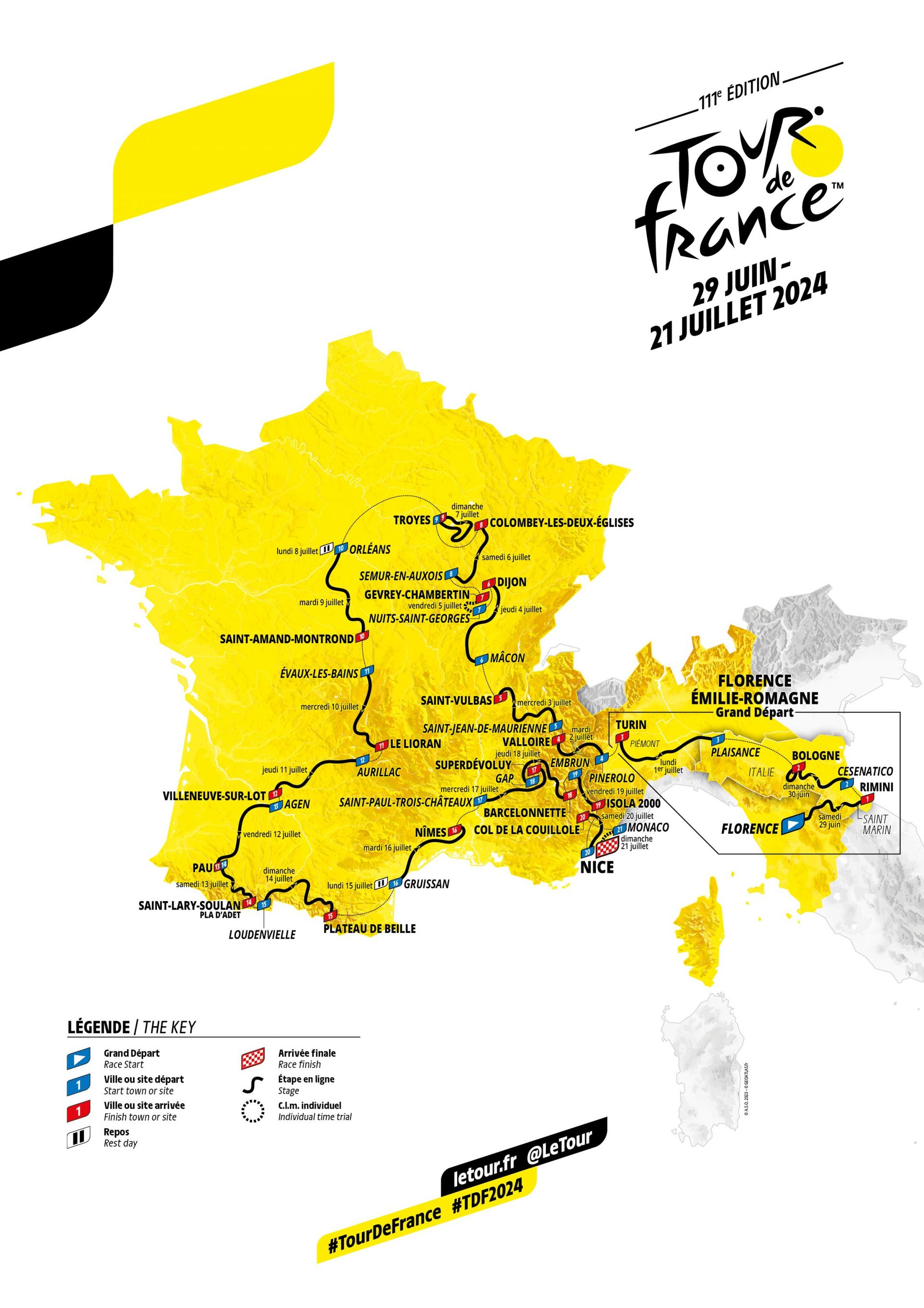 La carte du Tour de France 2024