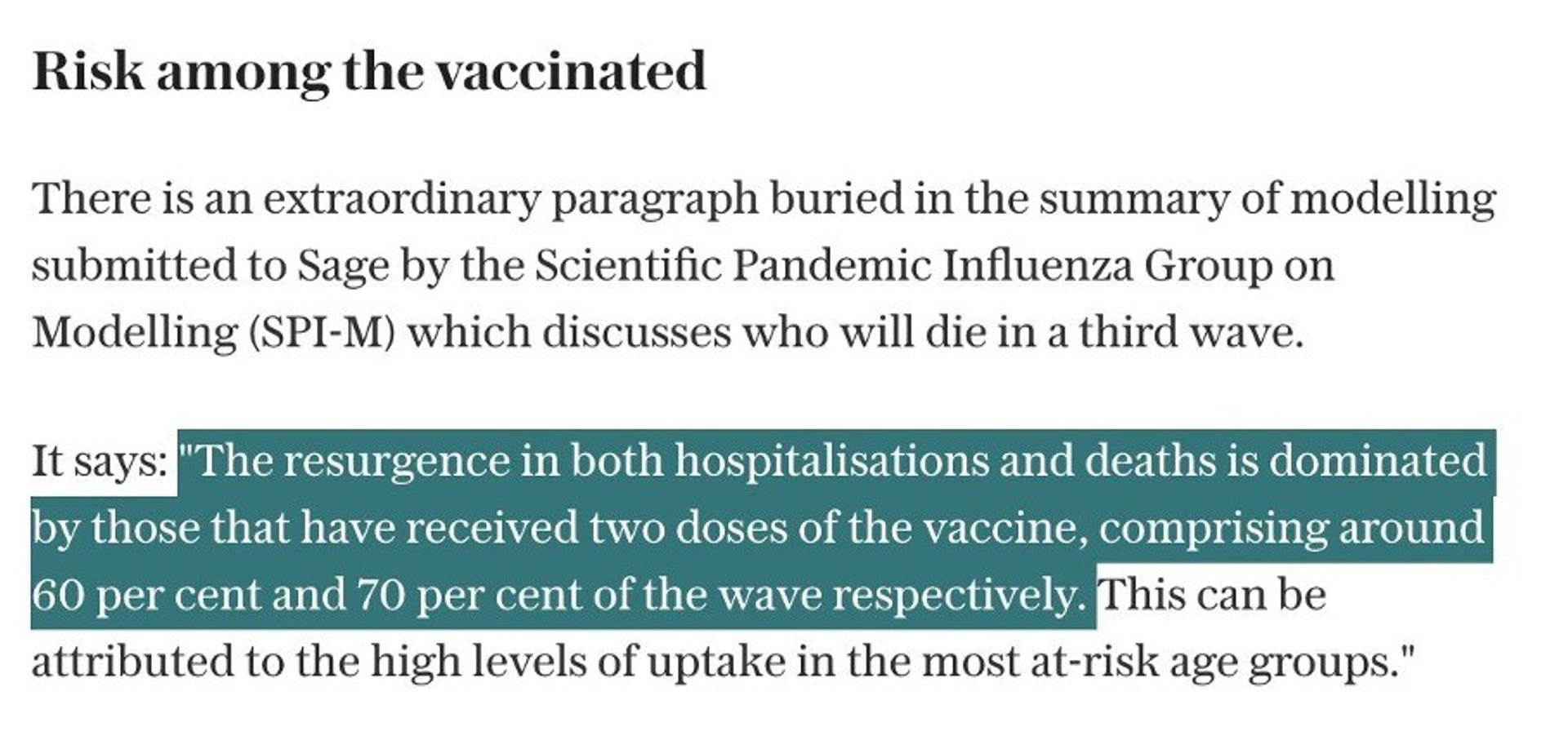 Extrait d’un article du Telegraph : "Why the models warning of a third UK Covid wave are flawed".
Source : https://www.telegraph.co.uk/news/2021/04/06/government-models-warning-third-wave-based-flawed-figures-telegraph/