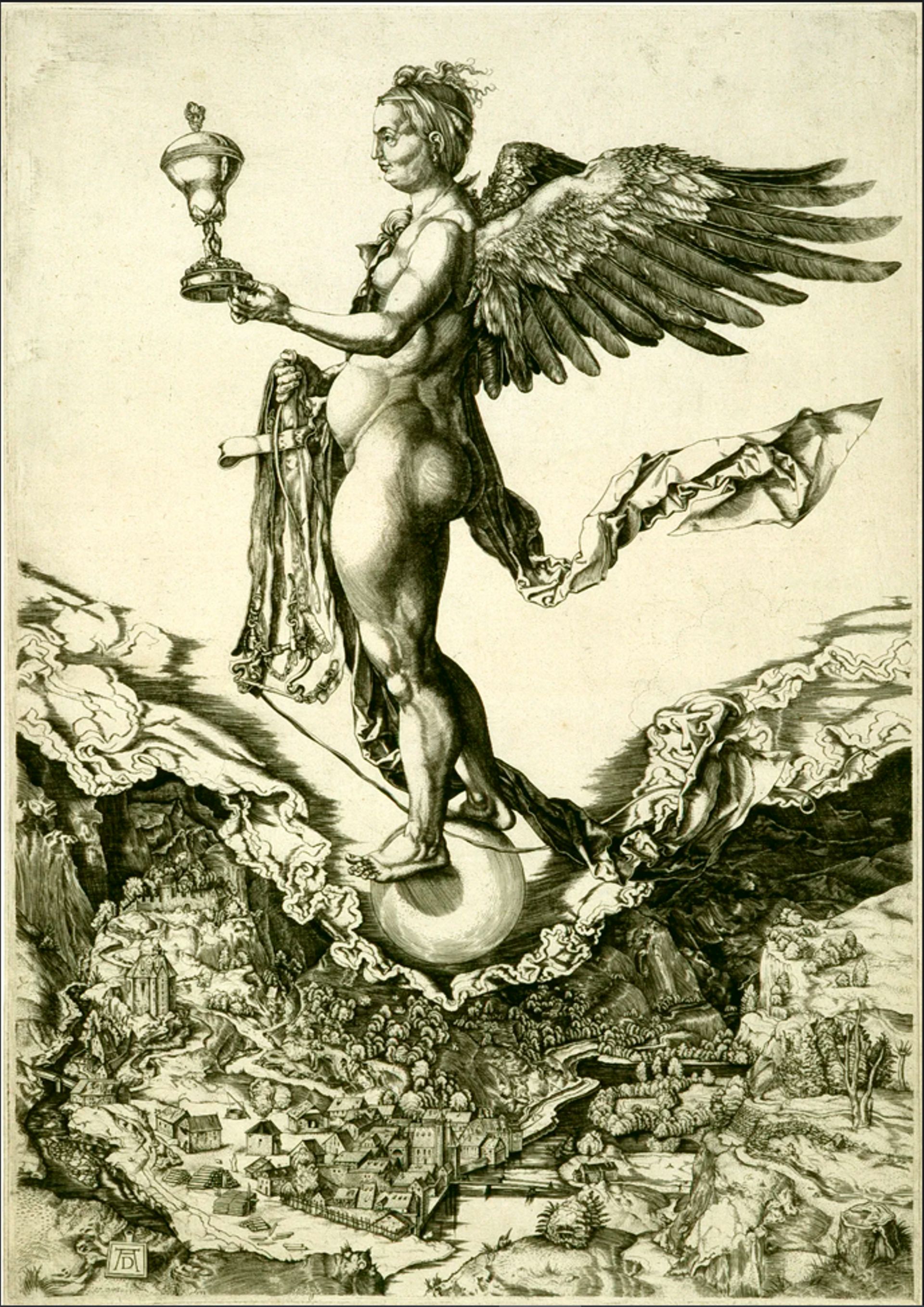 « Némésis » (ou « Grande Fortune »), d’après Albrecht Dürer, 1ère moitié du XVIe siècle. 