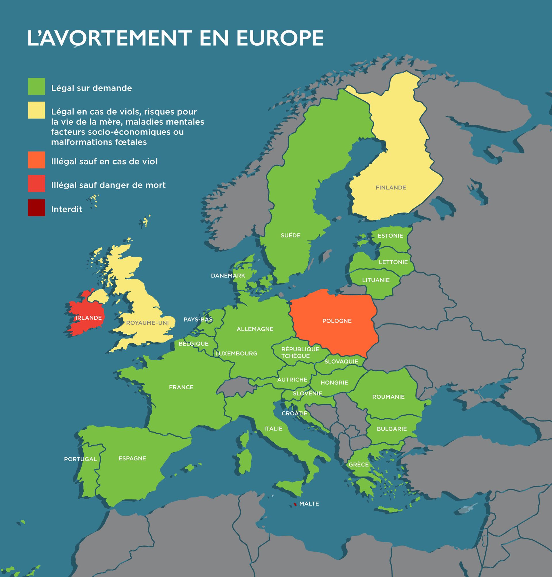 Droits des femmes: la situation en Europe concernant l'avortement (carte) 