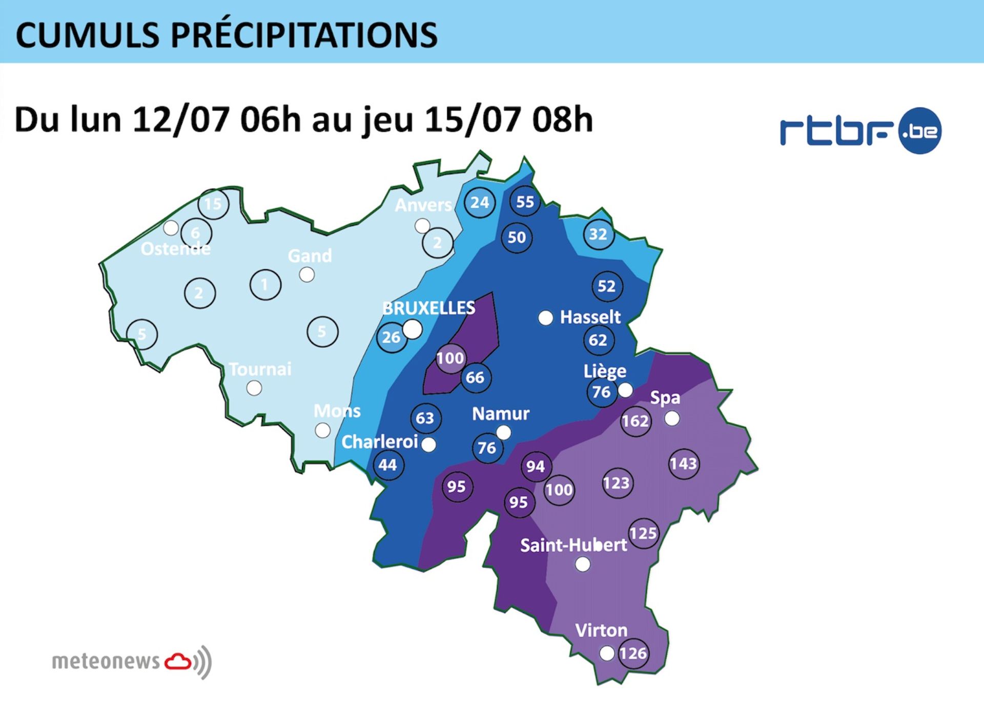 Cumuls des précipitations depuis ce lundi