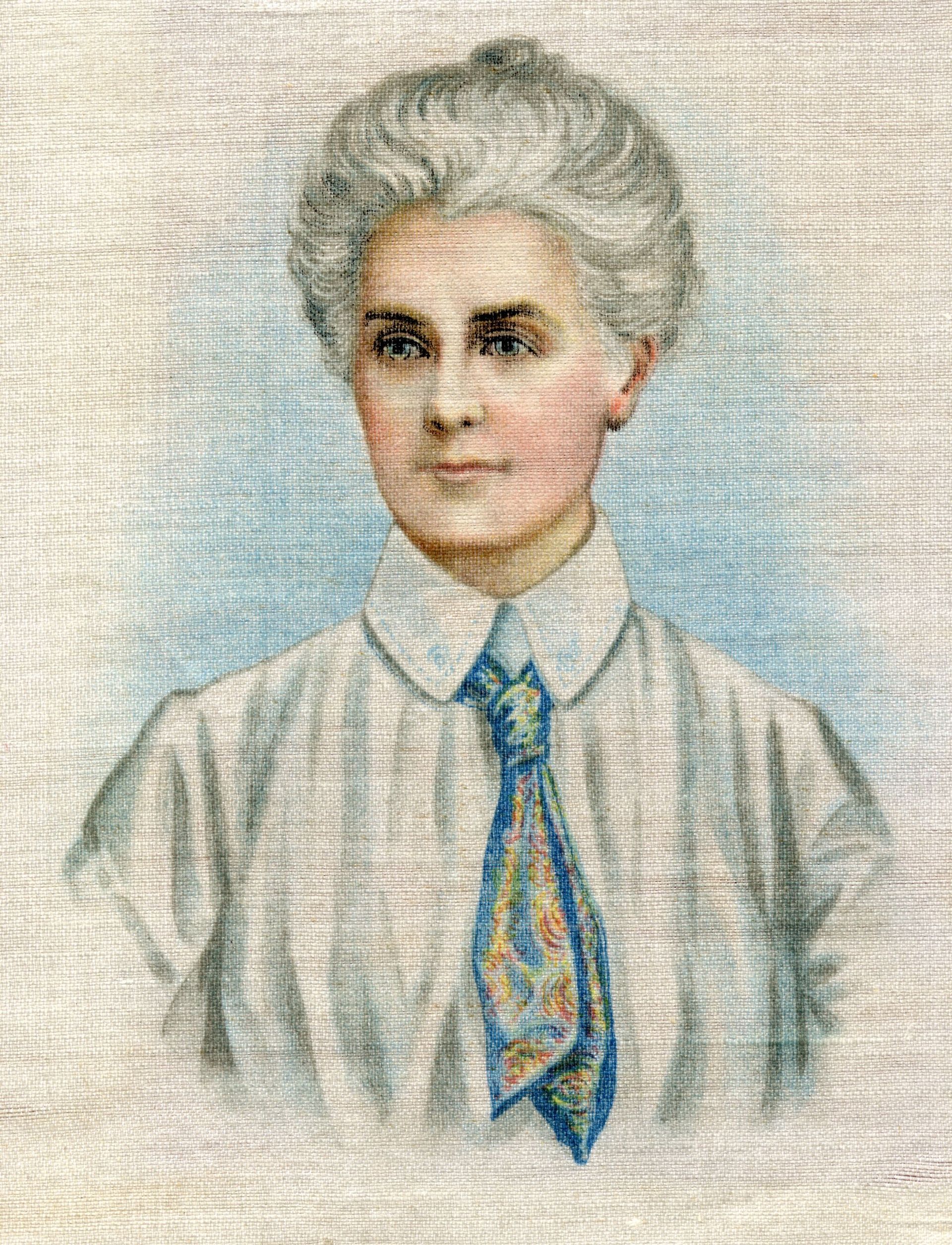 Edith Cavell, portrait sur soie réalisé durant la Première Guerre mondiale.