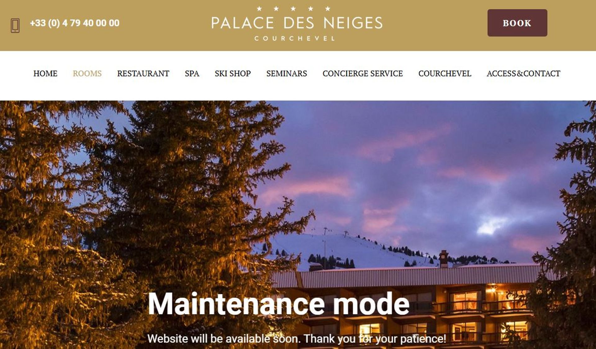 La page "rooms" du faux site du "Palais des Neiges" n’a pas été traitée par les faussaires.