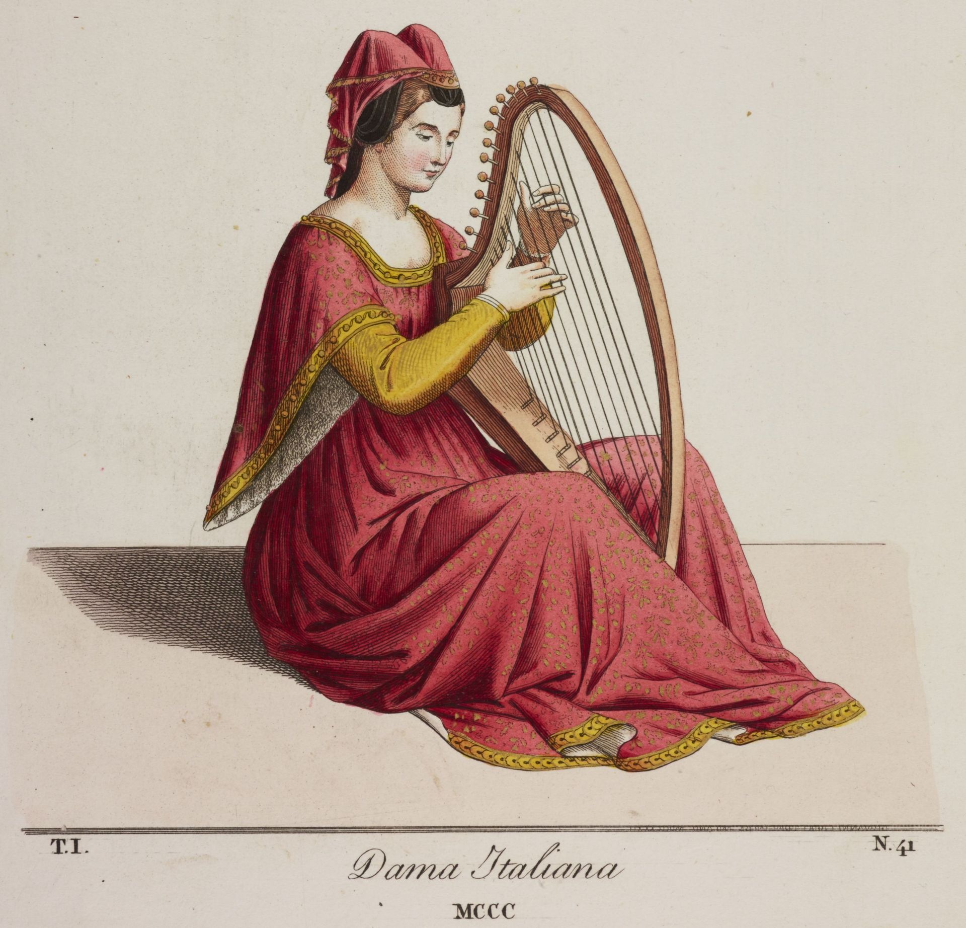 Fourteenth-century Italian lady, playing the harp