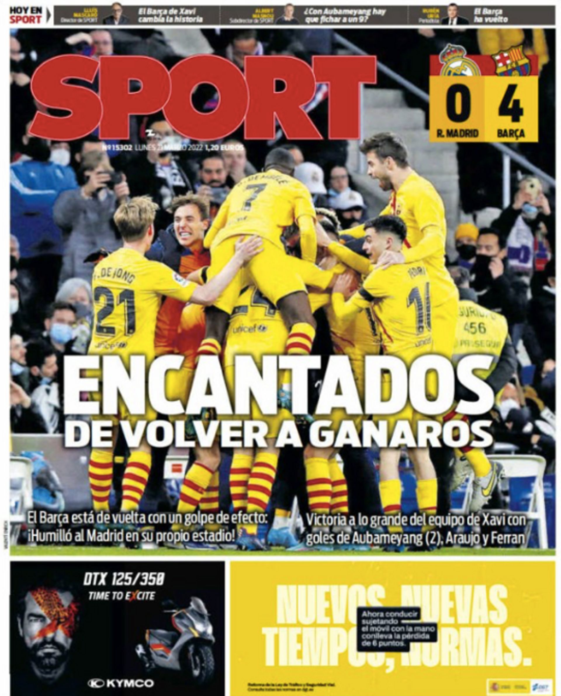 La Une de 'Sport' après la victoire 0-4 du Barça à Madrid.