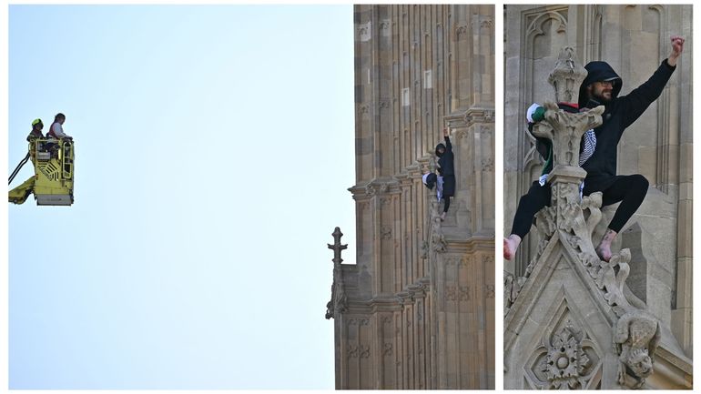 Londres : un homme escalade Big Ben avec un drapeau palestinien et y reste toute la journée avant d'être arrêté