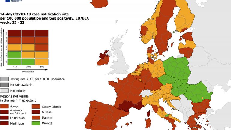 Carte des voyages : une bonne partie de l'Allemagne est en rouge, ainsi que la Campanie en Italie