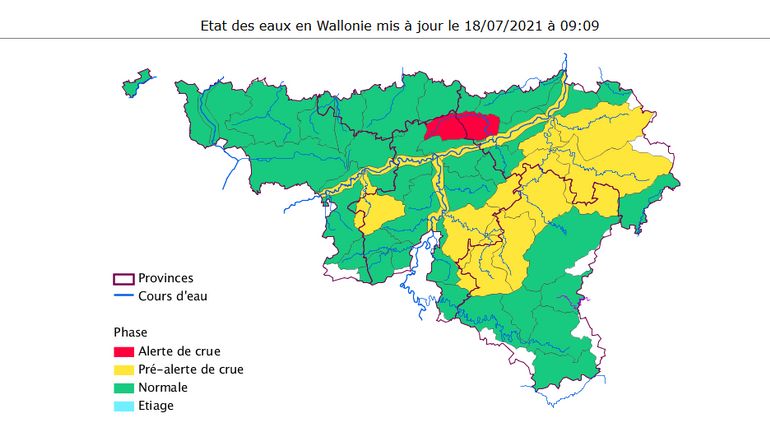 Inondations : les cours d'eau poursuivent leurs décrues en Wallonie, seul le niveau de la Mehaigne inquiète encore un peu