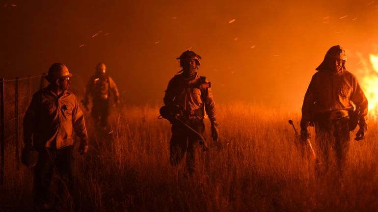 Des pompiers combattent les incendies qui ravagent les vastes plaines dépeuplées de la Pampa en Argentine près de La Adela, une localité de 4.000 habitants, le 5 janvier 2017.