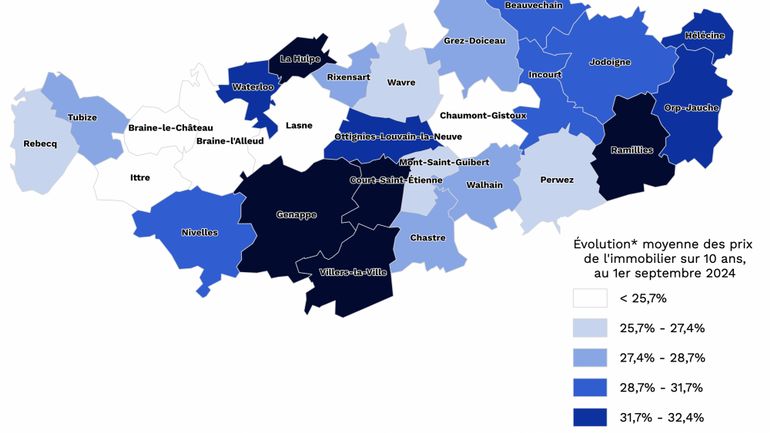 Prix de l'immobilier en Brabant wallon : plus 40% en dix ans à Villers-la-Ville, contre 22% à Lasne