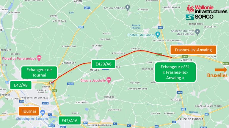 Dès le 16 août, nouveau chantier sur l'E429/A8 entre Frasnes-lez-Anvaing et Tournai