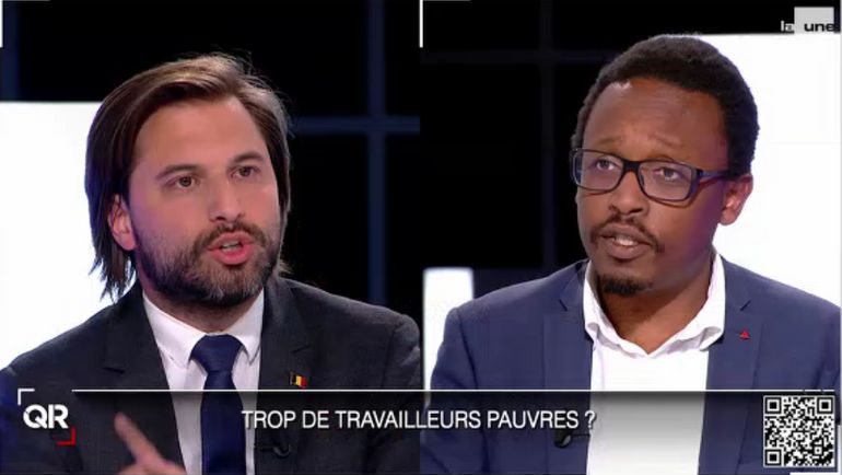 Vif échange entre Georges-Louis Bouchez et Germain Mugemangango au sujet de l'indexation des salaires sur le plateau de « QR le débat »